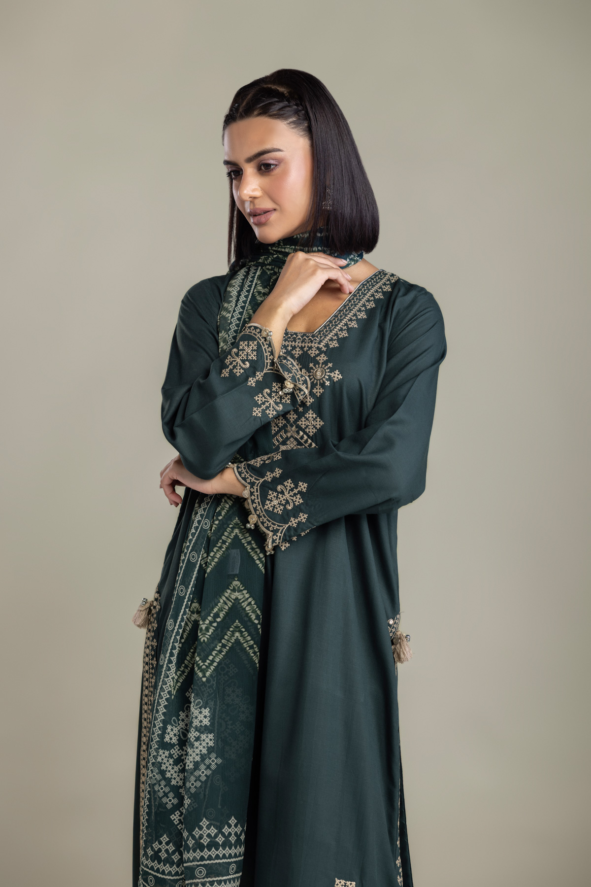 Embroidered Raw Silk 3-Piece Tailored Set - 1-26-408-A-B1-VG