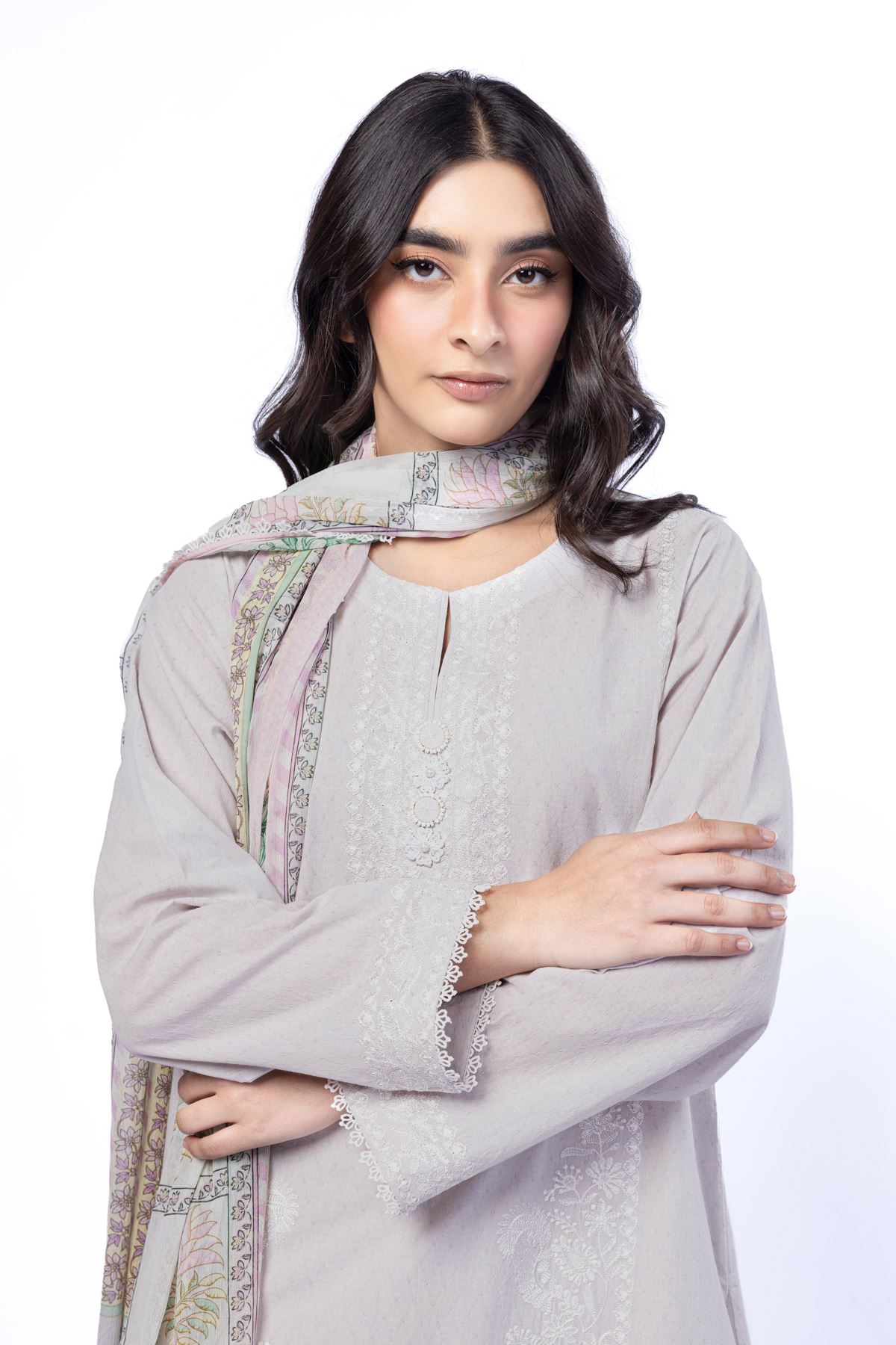 Embroidered Cotton Dobby Tailored 3 Piece - T-A22-26-117FH2-VG