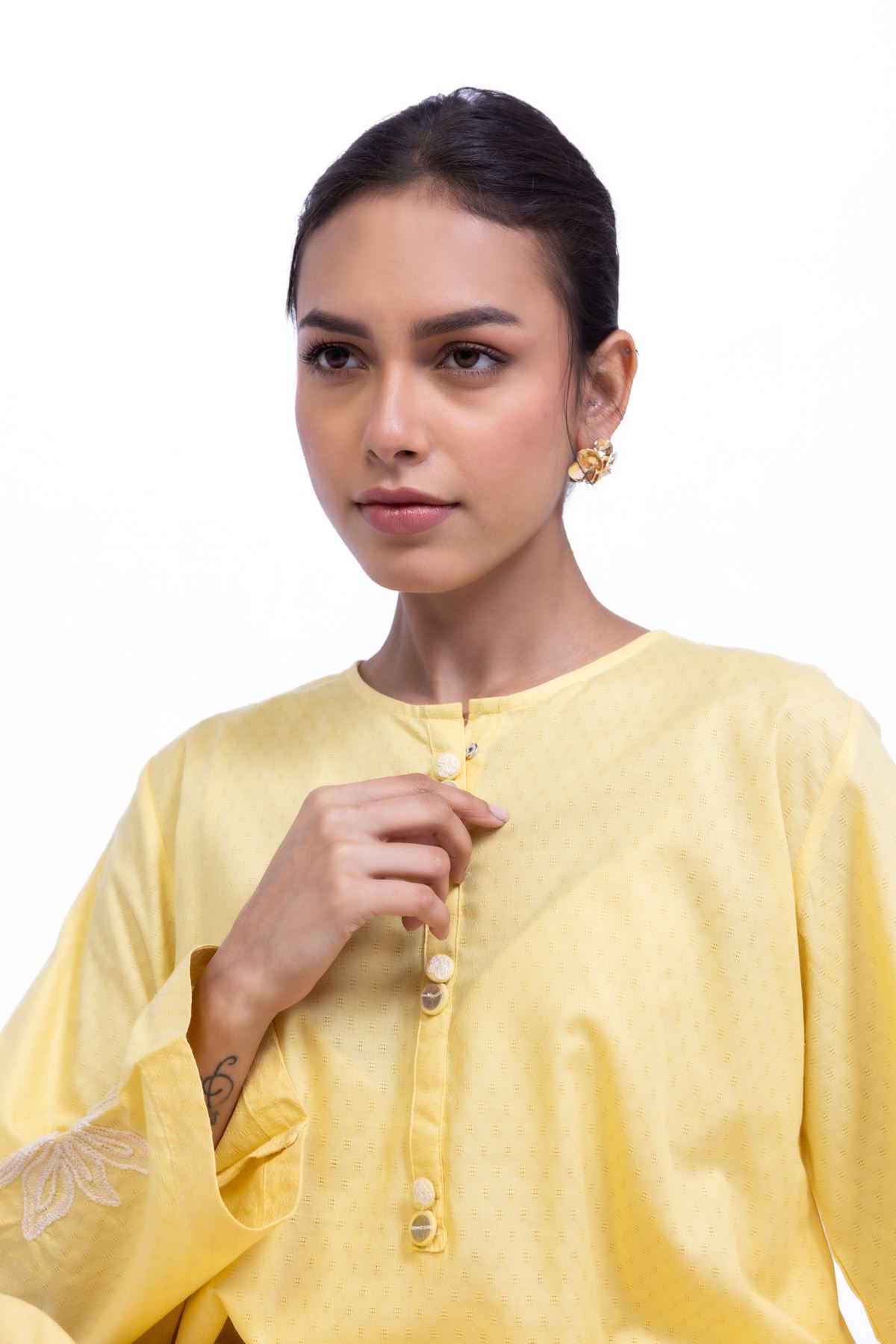Embroidered Cotton Dobby Floral Threadwork Kurta - 1-26-137-A-A-VG