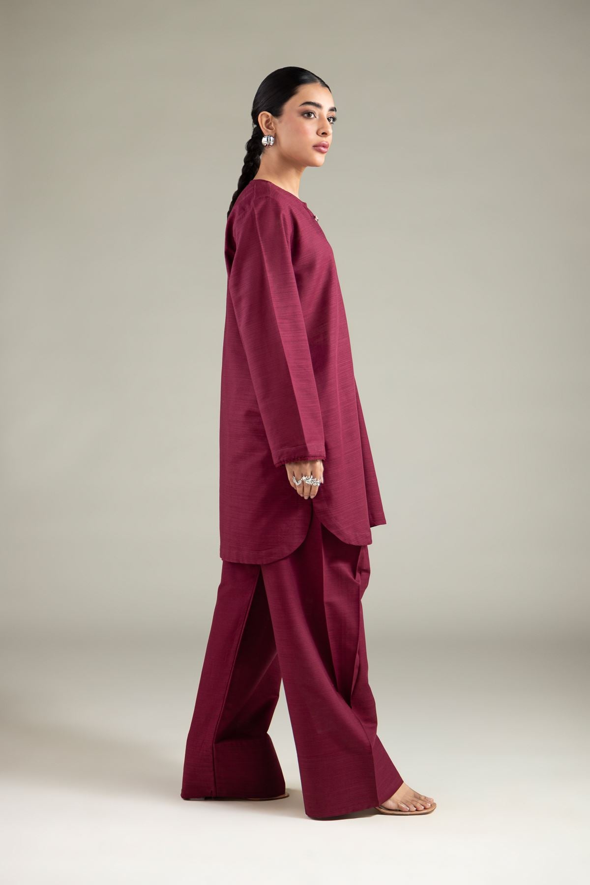 Dyed Textured Cotton Wide Fit Pants - T-A33-26-101FC-VG