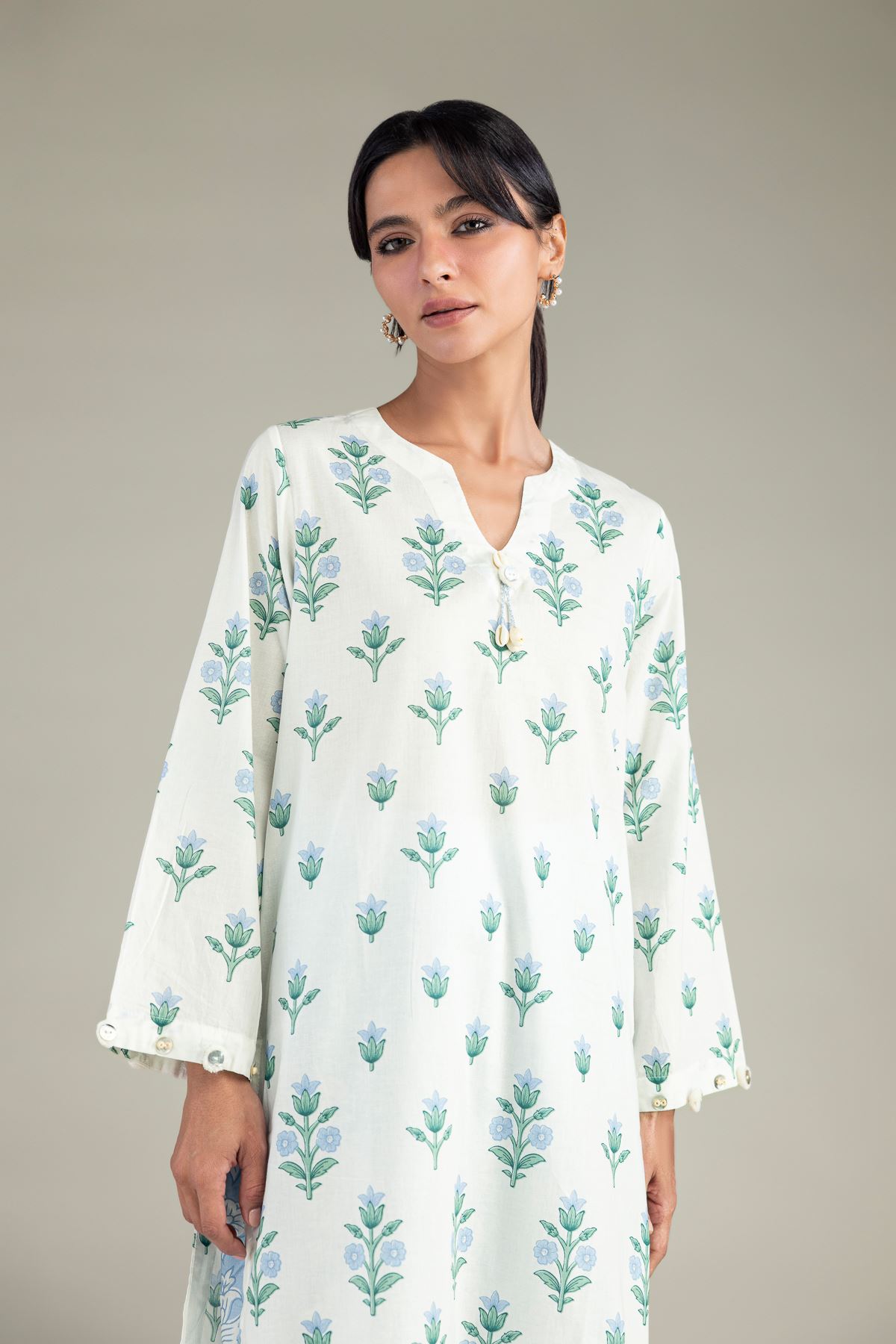 Cambric Floral Longline Kurta - T-A22-26-220FF1-VG