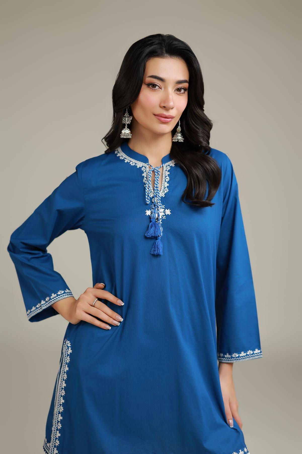 Embroidered Cambric Blue Cambric Kurta - 2-26-106-A-E-VG