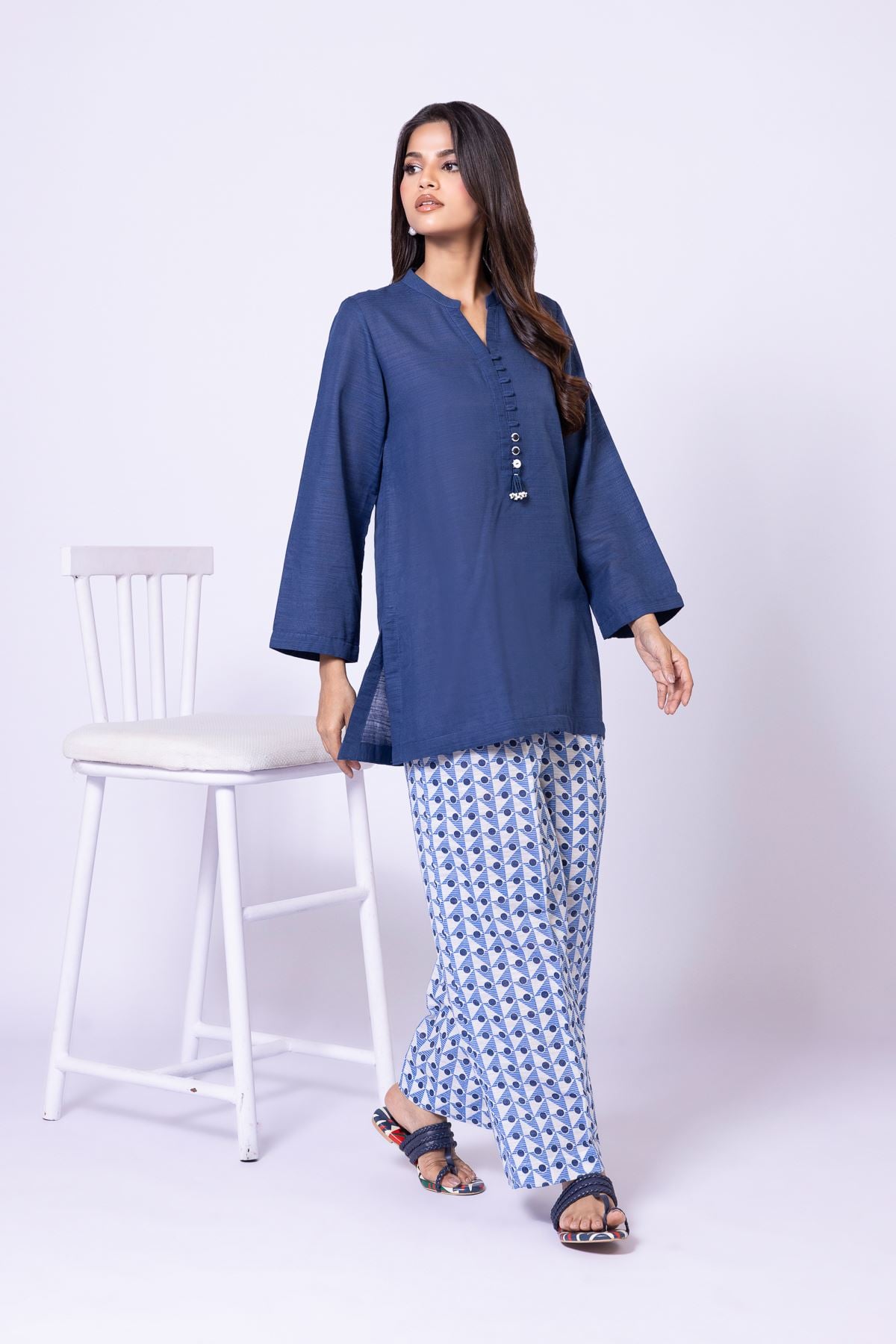 Printed Textured Cotton Pants - 25-09-11E7-09BA-VG