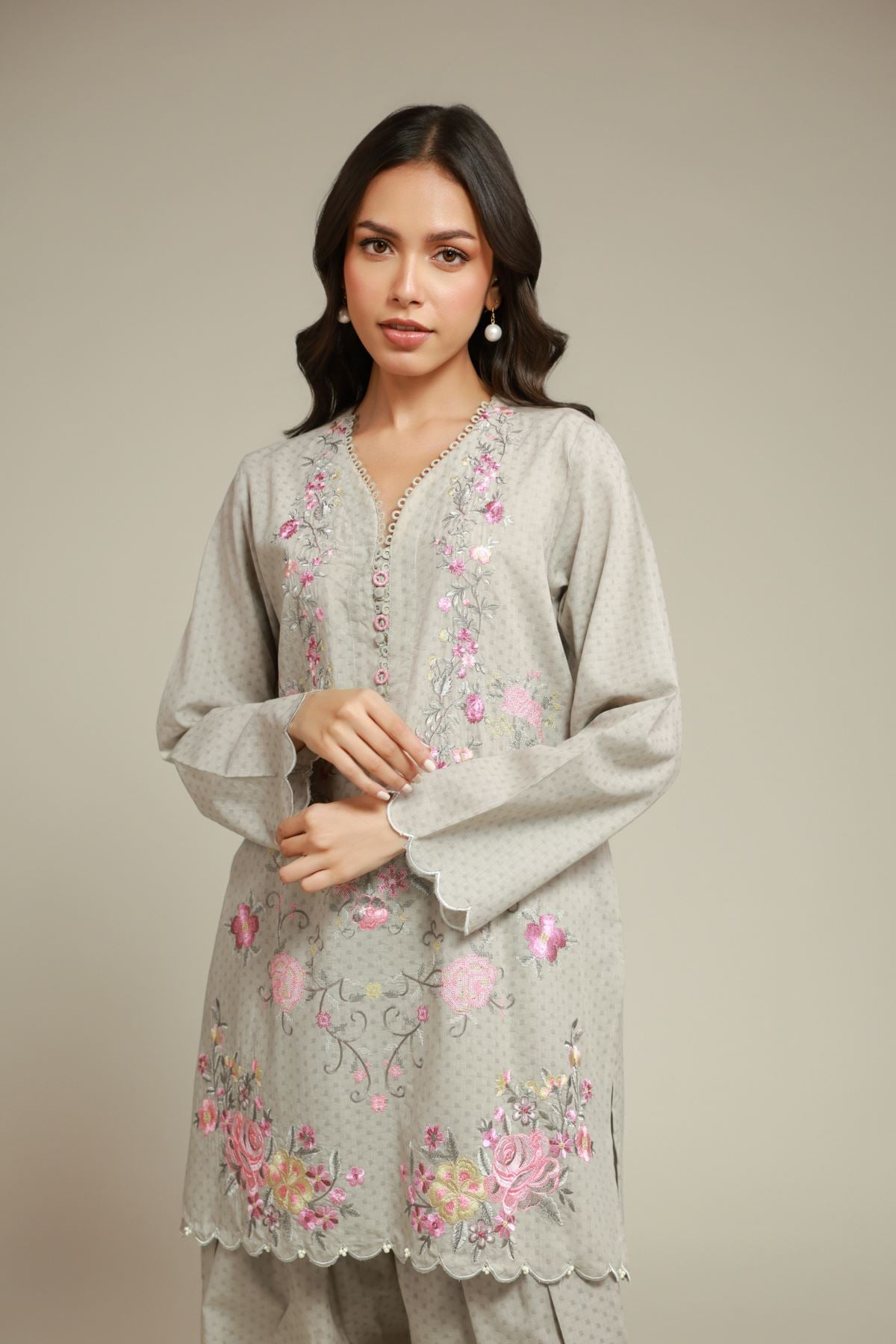 Embroidered Cotton Dobby Fabrics 2 Piece | Top and Bottom - A112-26-108EC2-VG