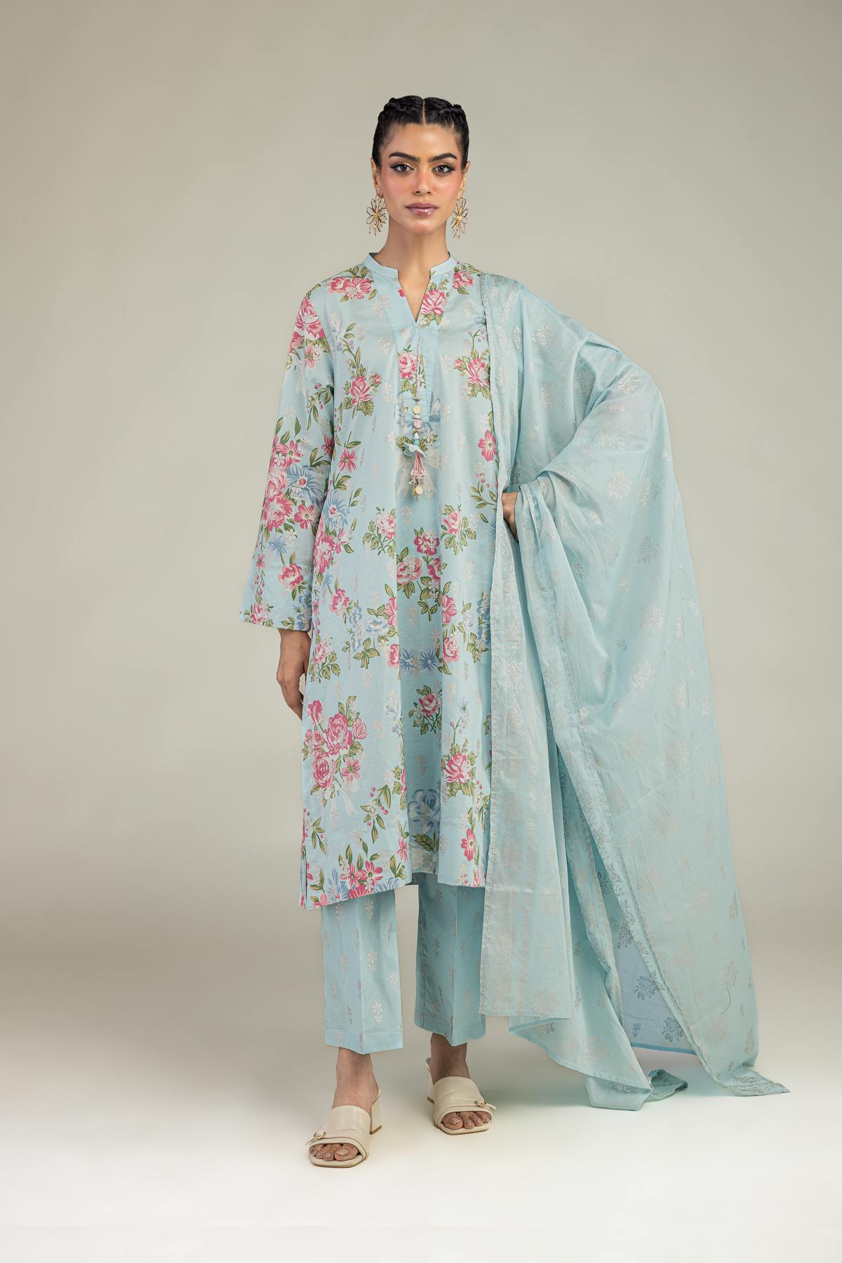 Printed Lawn Floral Lawn Dupatta - 1-26-240-A-I1-VG