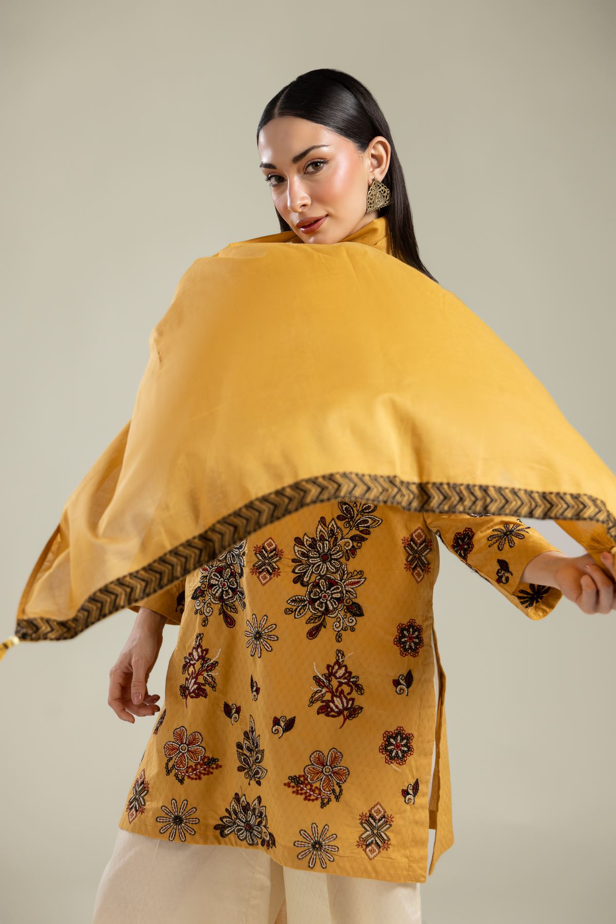 Embroidered Lawn Lawn Tassel Dupatta - 1-26-134-C-G-VG