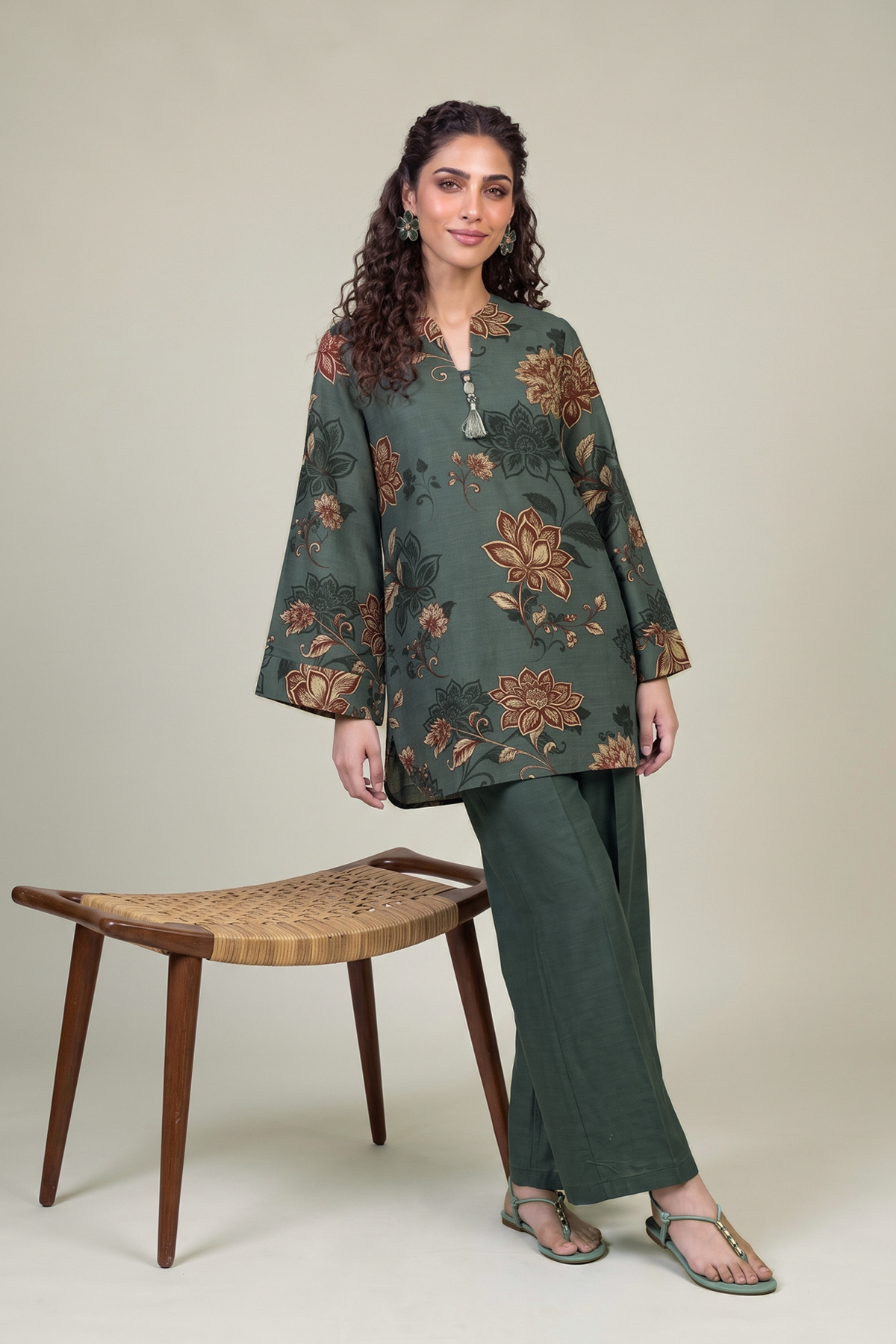 Printed Light Khaddar Solid Khaddar Pants - 1-26-415-A-J1-VG