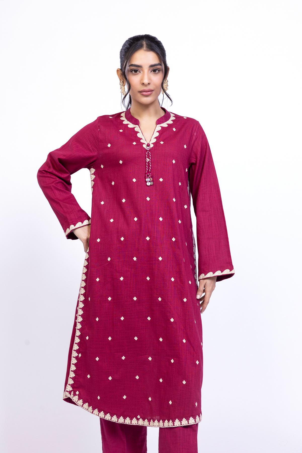Embroidered Heavy Textured Cotton Kurta - 25-08-12E8-11TA-VG