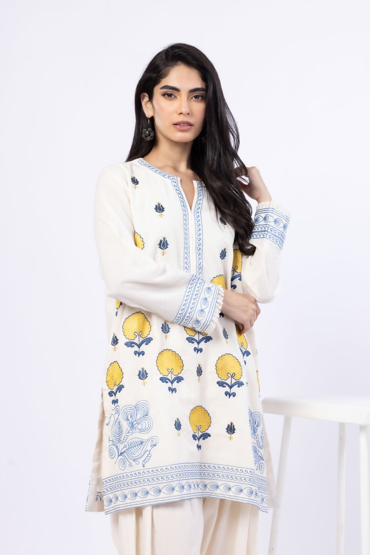 Embroidered Handwoven Cotton Kurta - OTD4-EX24-08BA-VG