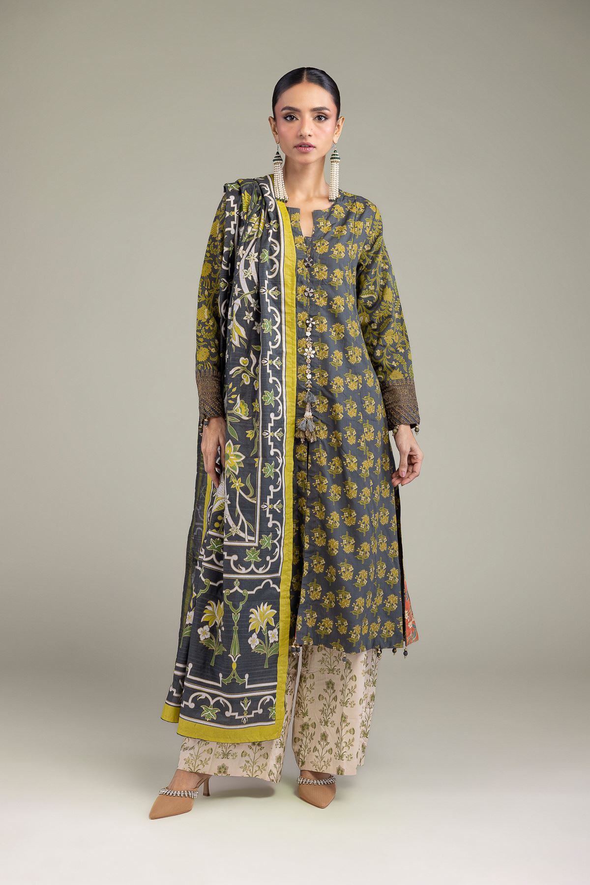 Embroidered Raw Silk 3-Piece Silk Set - 1-26-206-A-D1-VG