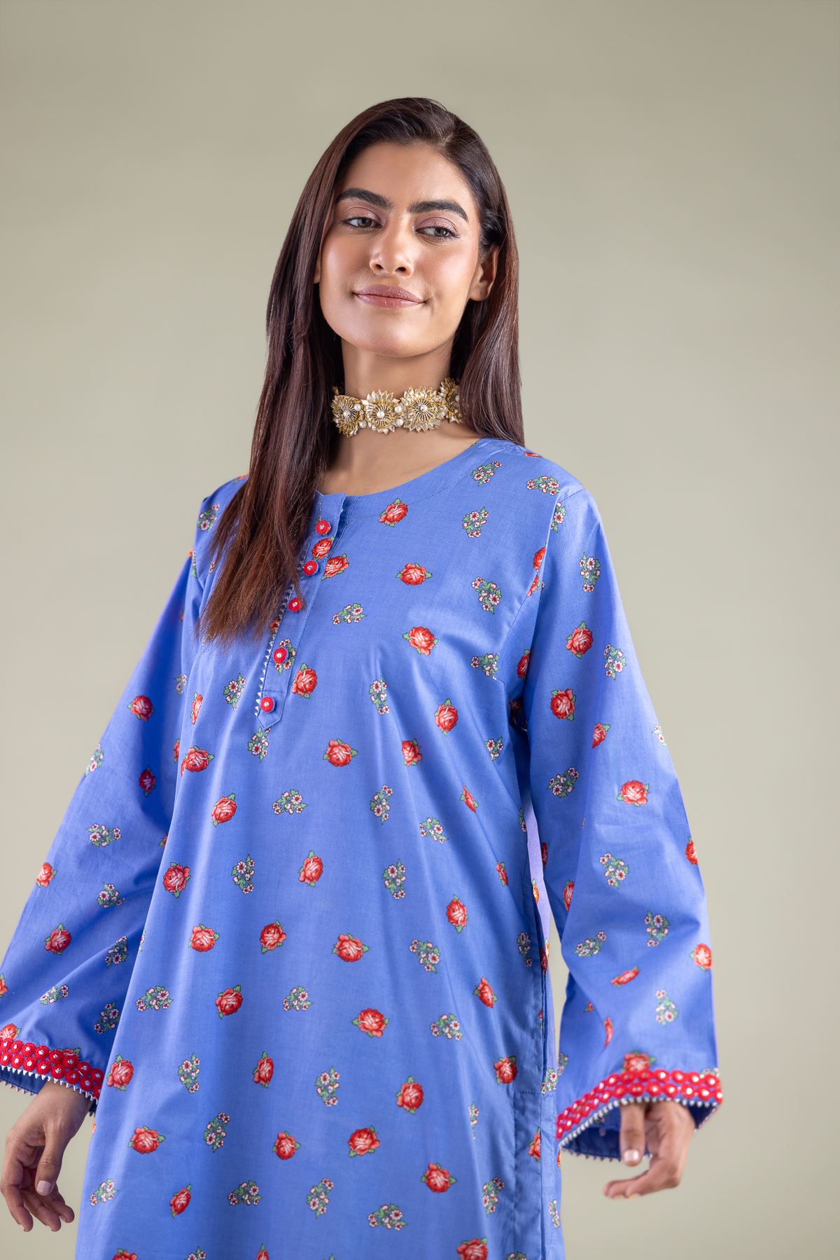 Embroidered Cambric Kurta - 2-26-105-A-D-VG