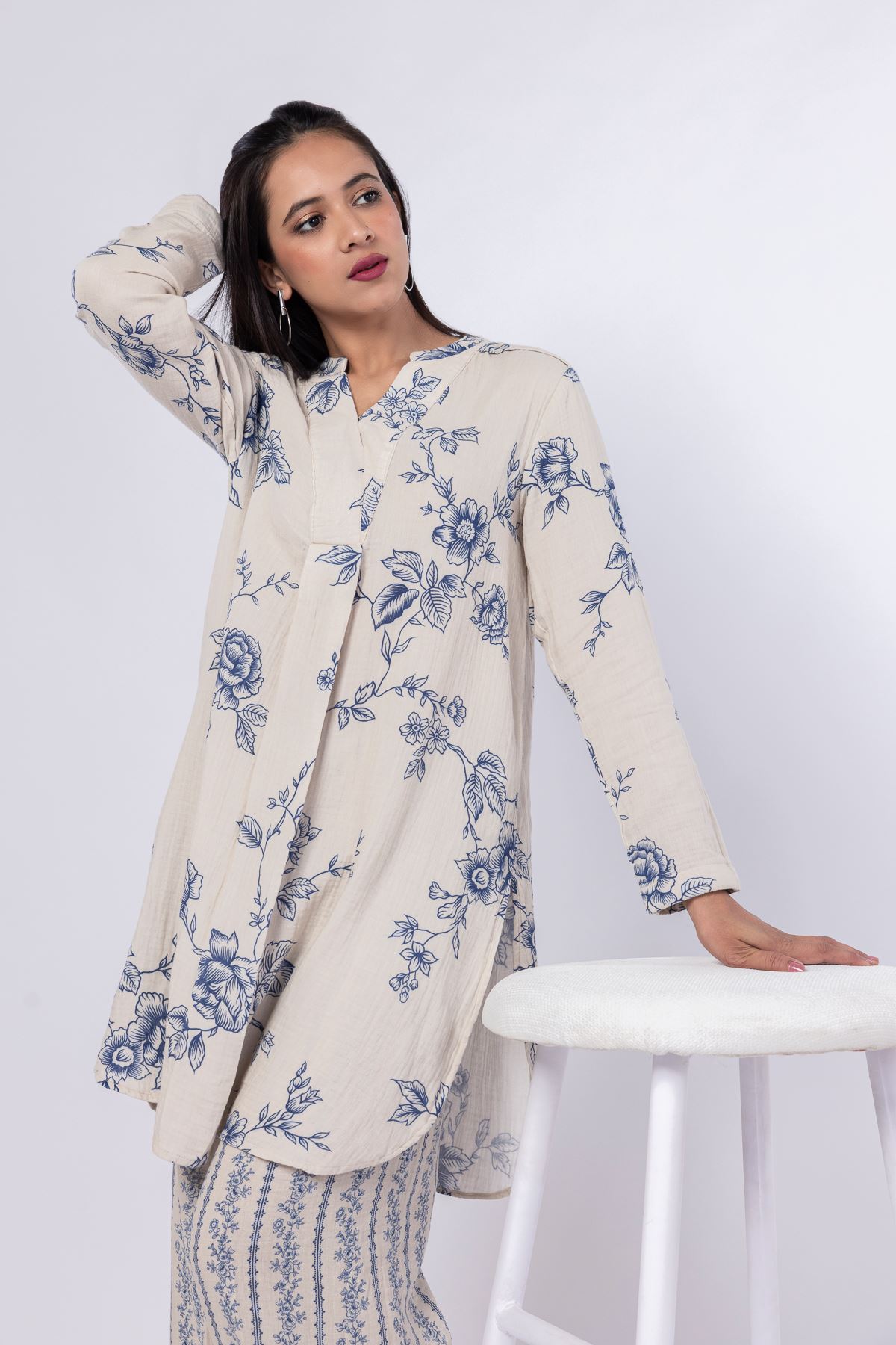 Printed Cheese Cloth Kurta - 25-02K1-01BAB-VG