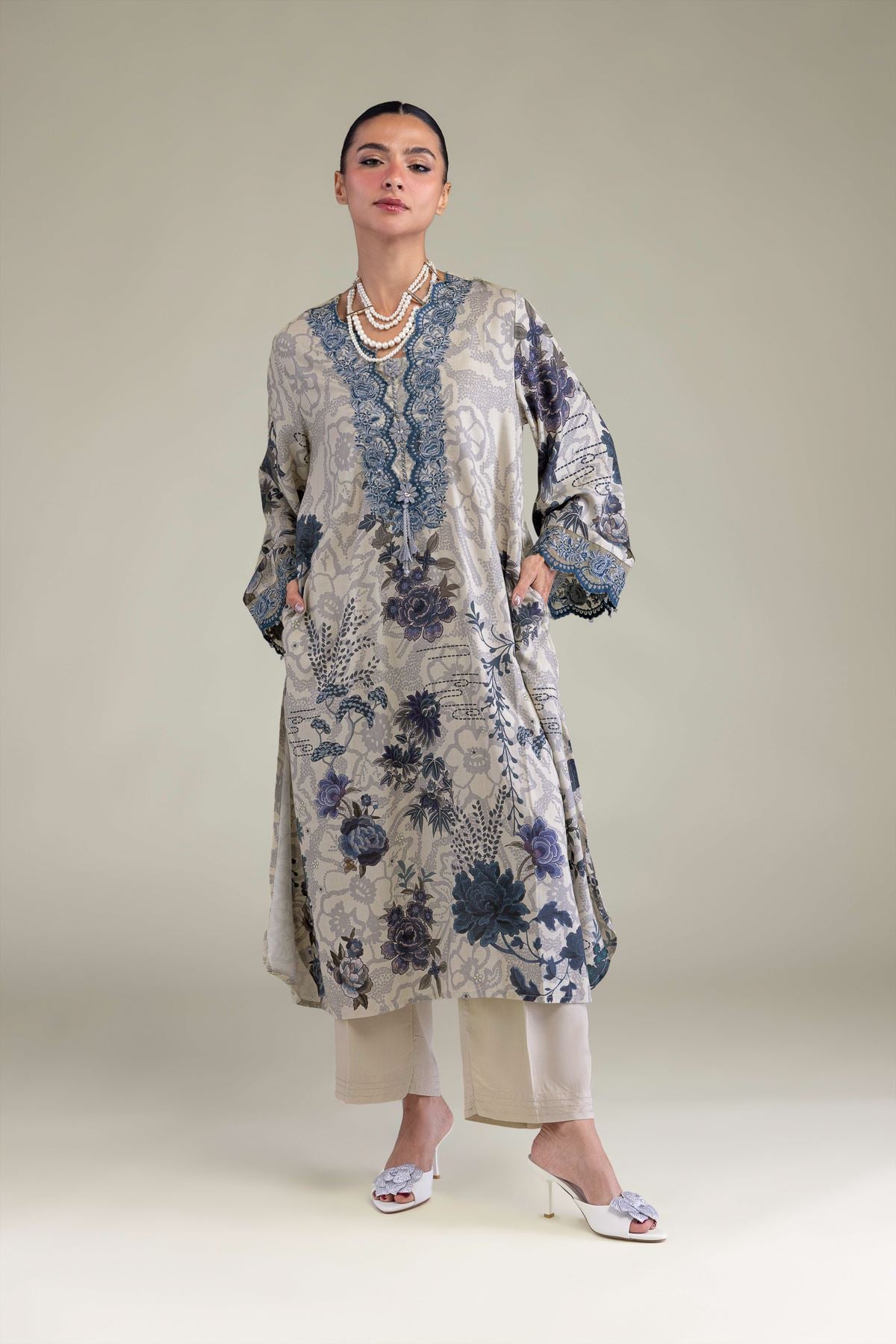 Embroidered Raw Silk Floral Silk Kurta - 2-26-202-A-B-VG