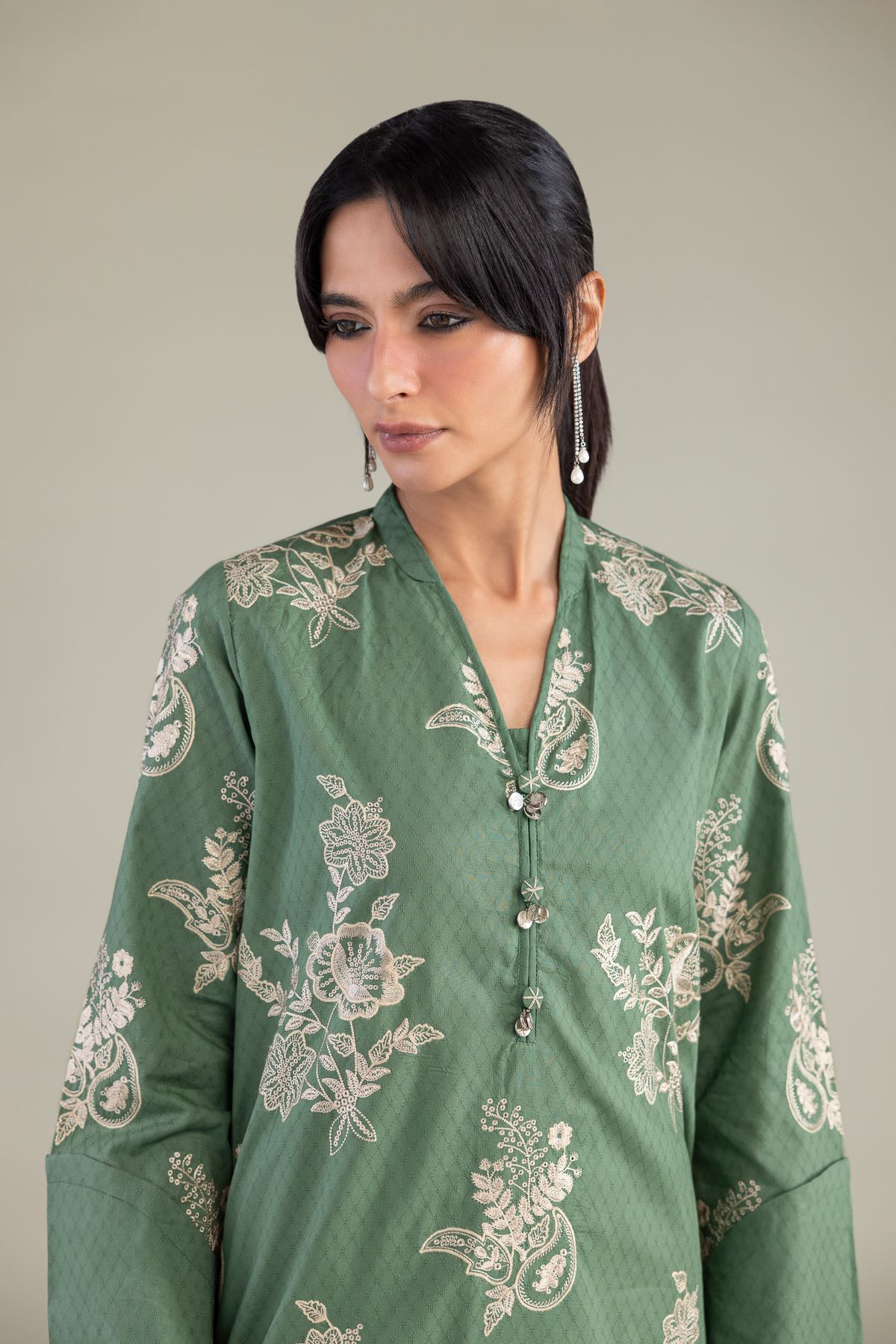 Embroidered Cotton Dobby Floral Cotton Kurta - 1-26-309-B-D1-VG