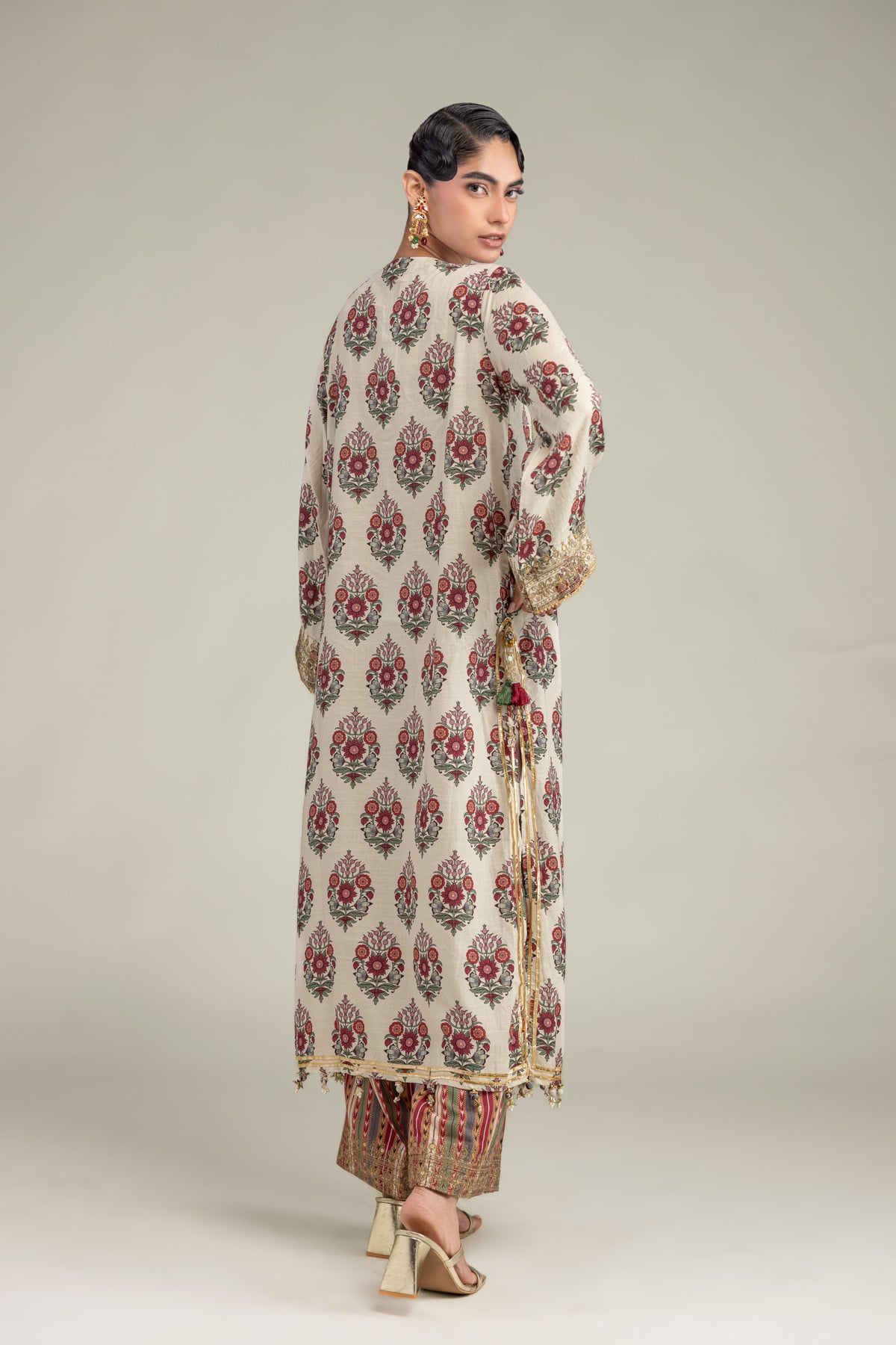Embroidered Raw Silk Long Floral Kurta - B1-2-26-106-A-C-VG