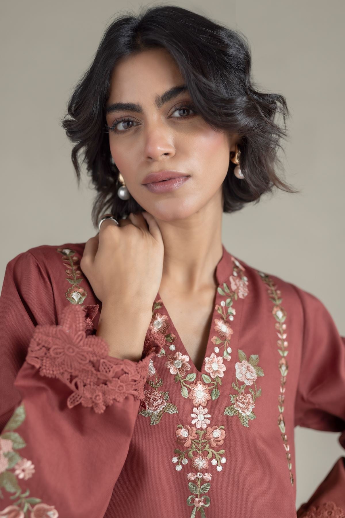 Embroidered Textured Cotton Kurta - 25-10-12E9-08TA-VG