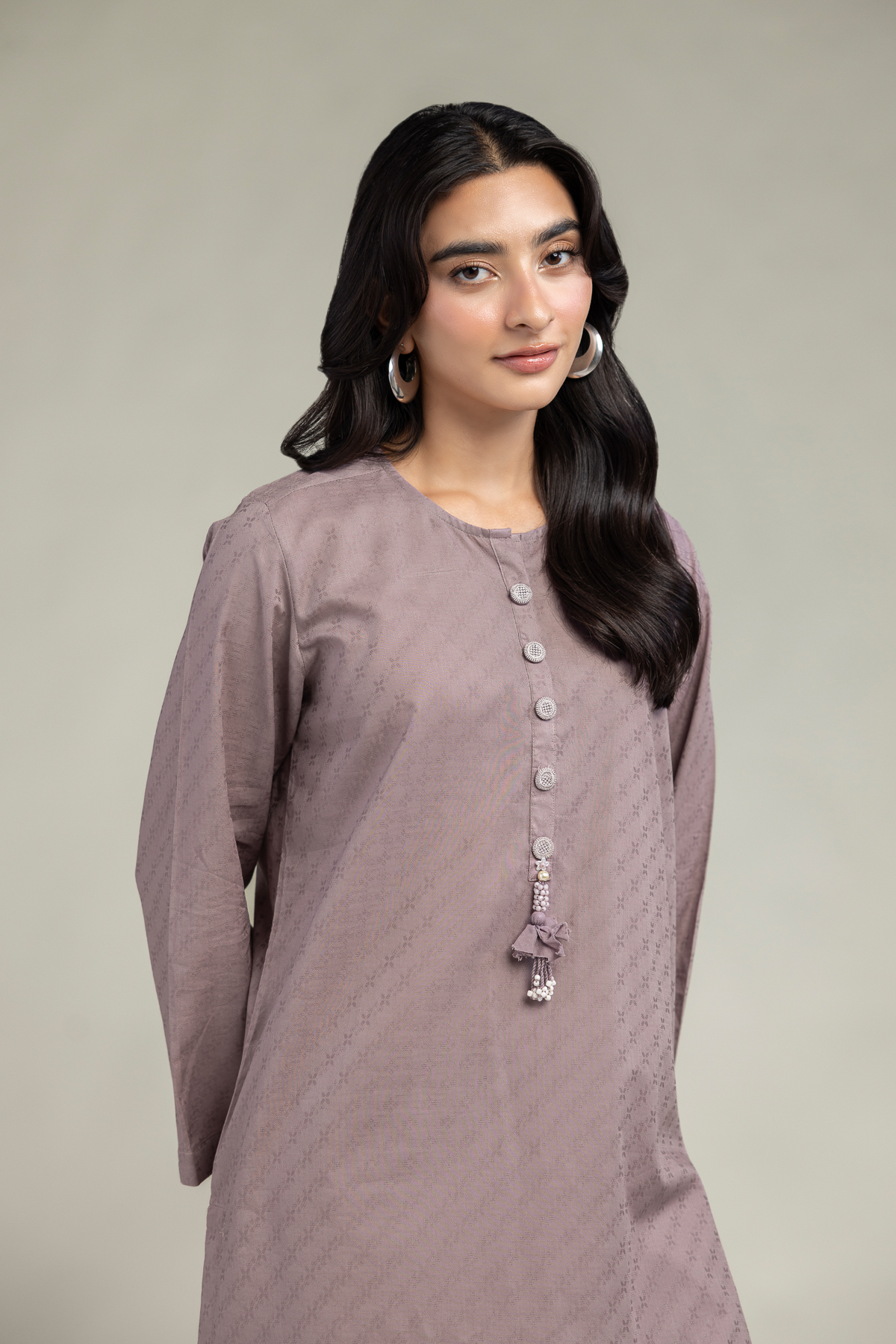 Dyed Cotton Dobby Cotton Longline Kurta - 2-26-308-A-G1-VG