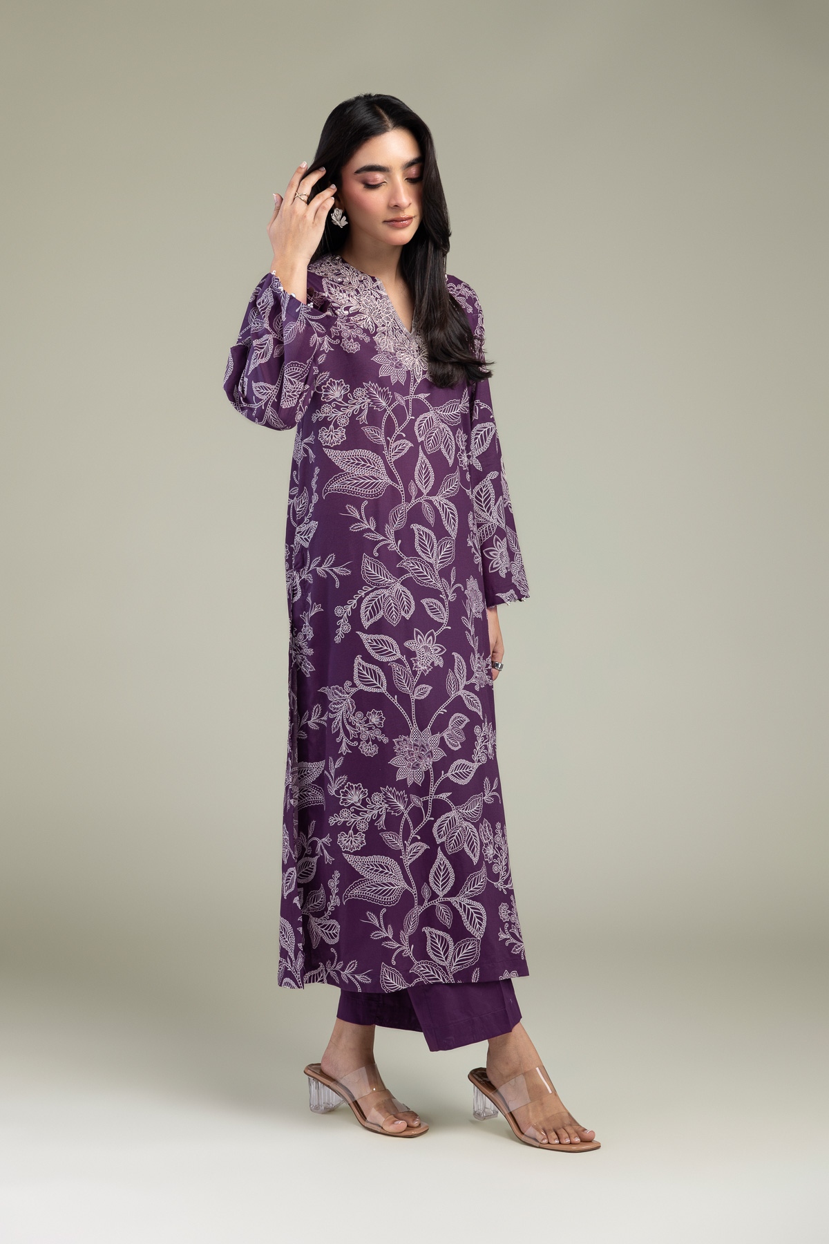 Embroidered Cambric Purple Solid Pants - 1-26-320-A-D2-VG