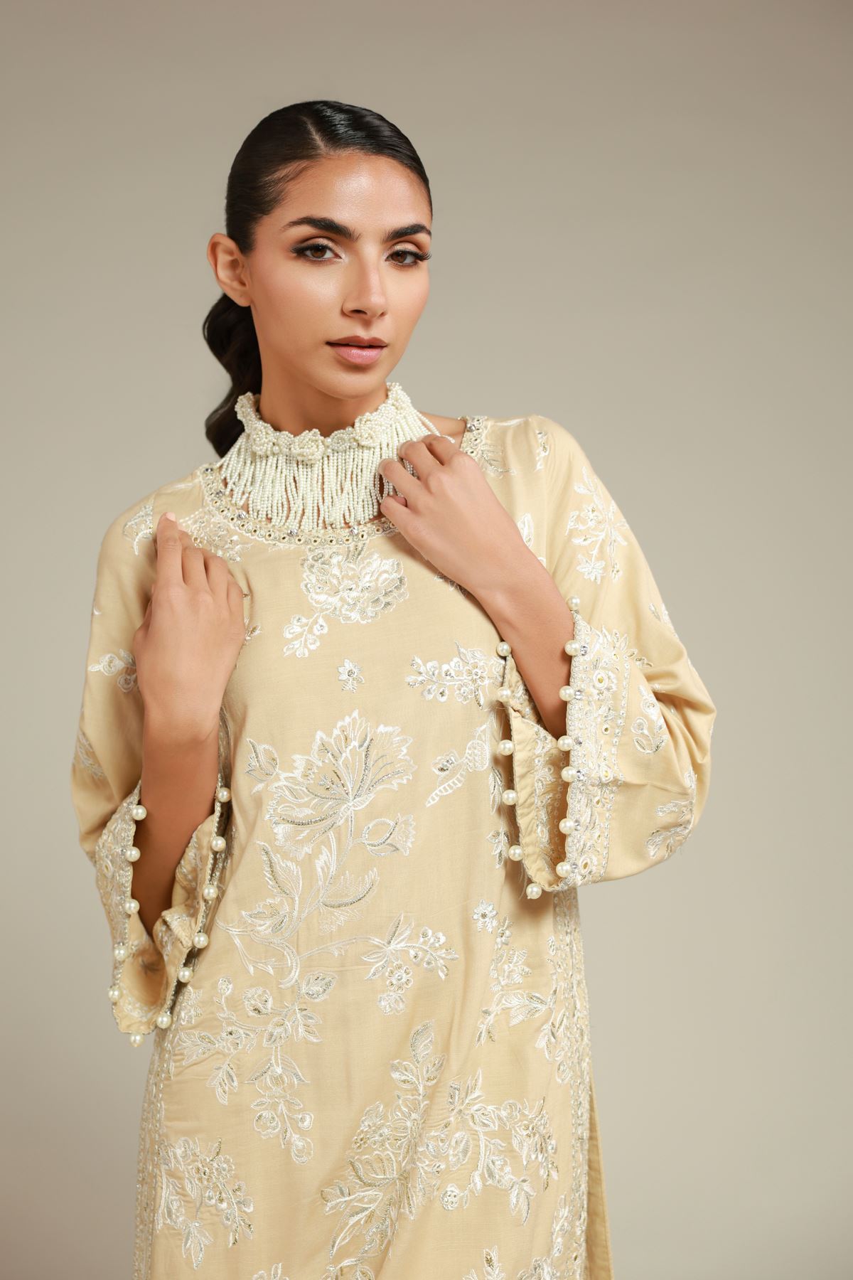 Embroidered Raw Silk Kurta - 25-12-12S4-12TA-VG