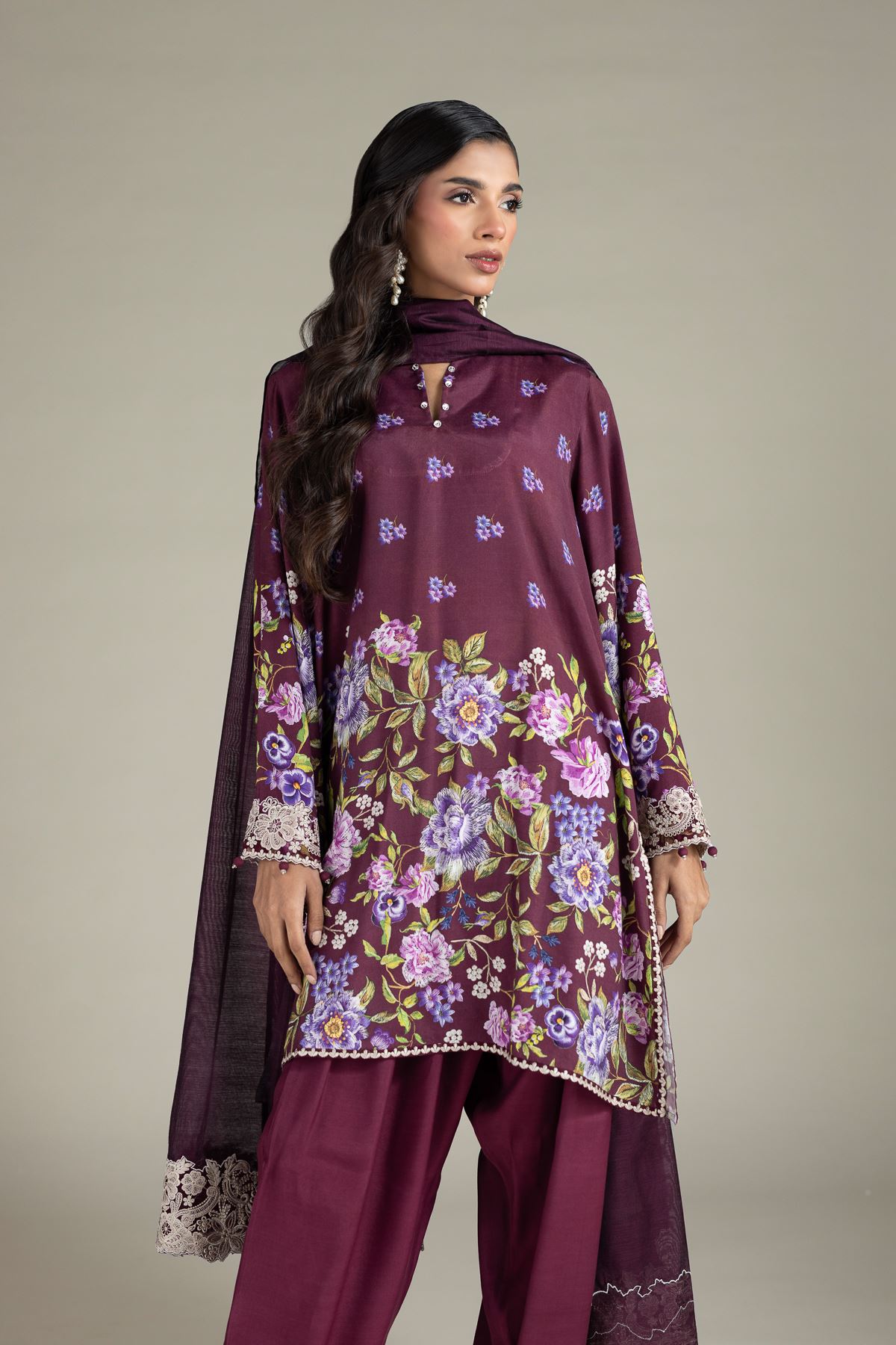 Embroidered Raw Silk Fabrics 2 Piece | Top and Bottom - A112-26-120EA2-VG
