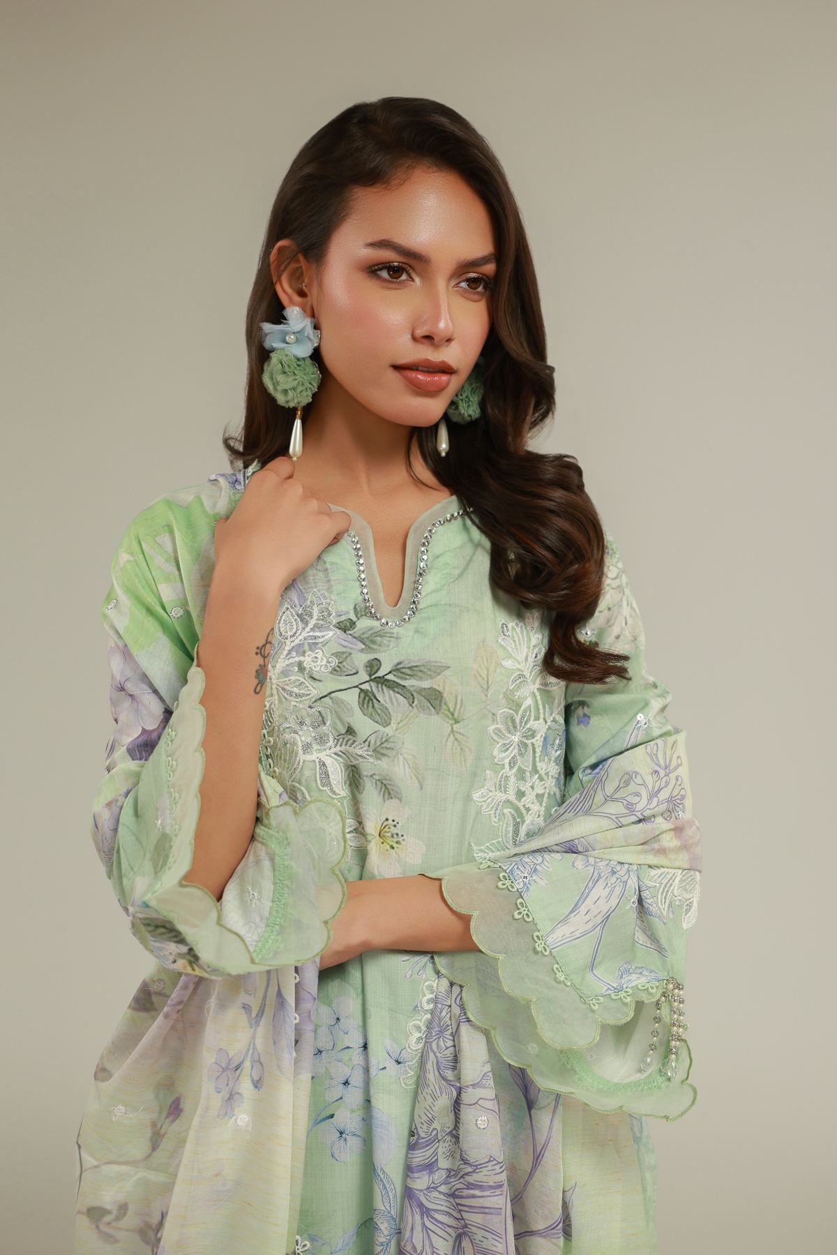 Embroidered Raw Silk Floral 3-Piece Set - T-A22-26-113FC1-VG