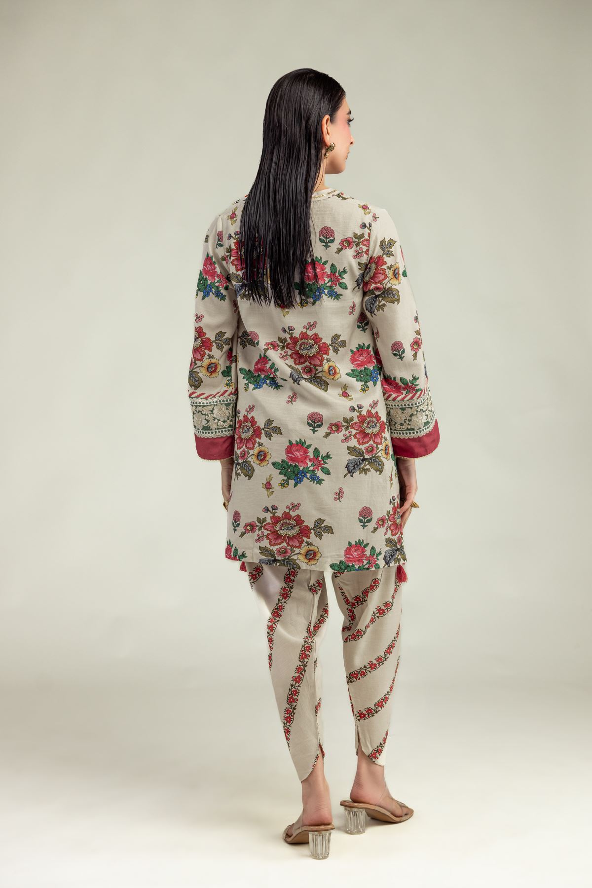 Embroidered Raw Silk Floral Beige Kurta - 1-26-203-A-C1-VG