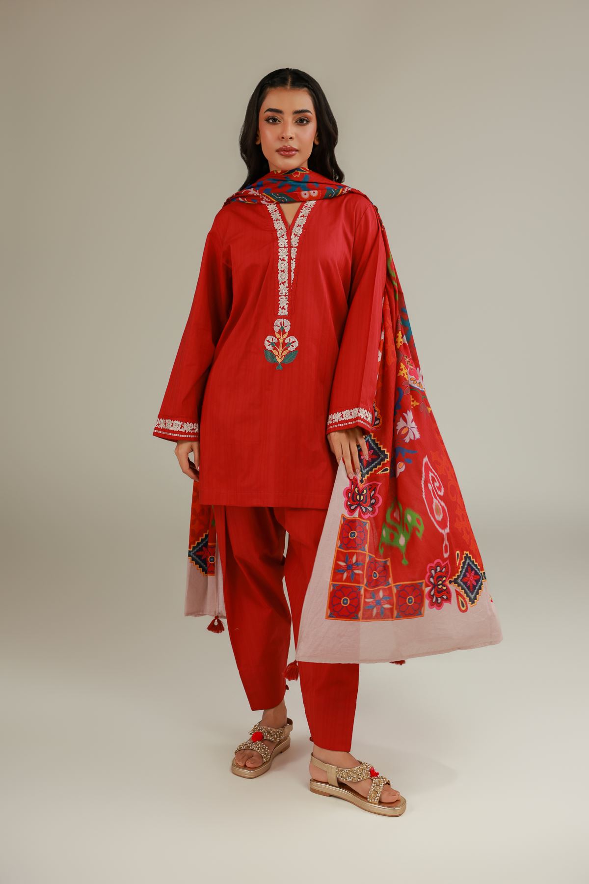 Embroidered Cotton Net Cotton Net Dupatta - T-A22-26-224FD1-VG