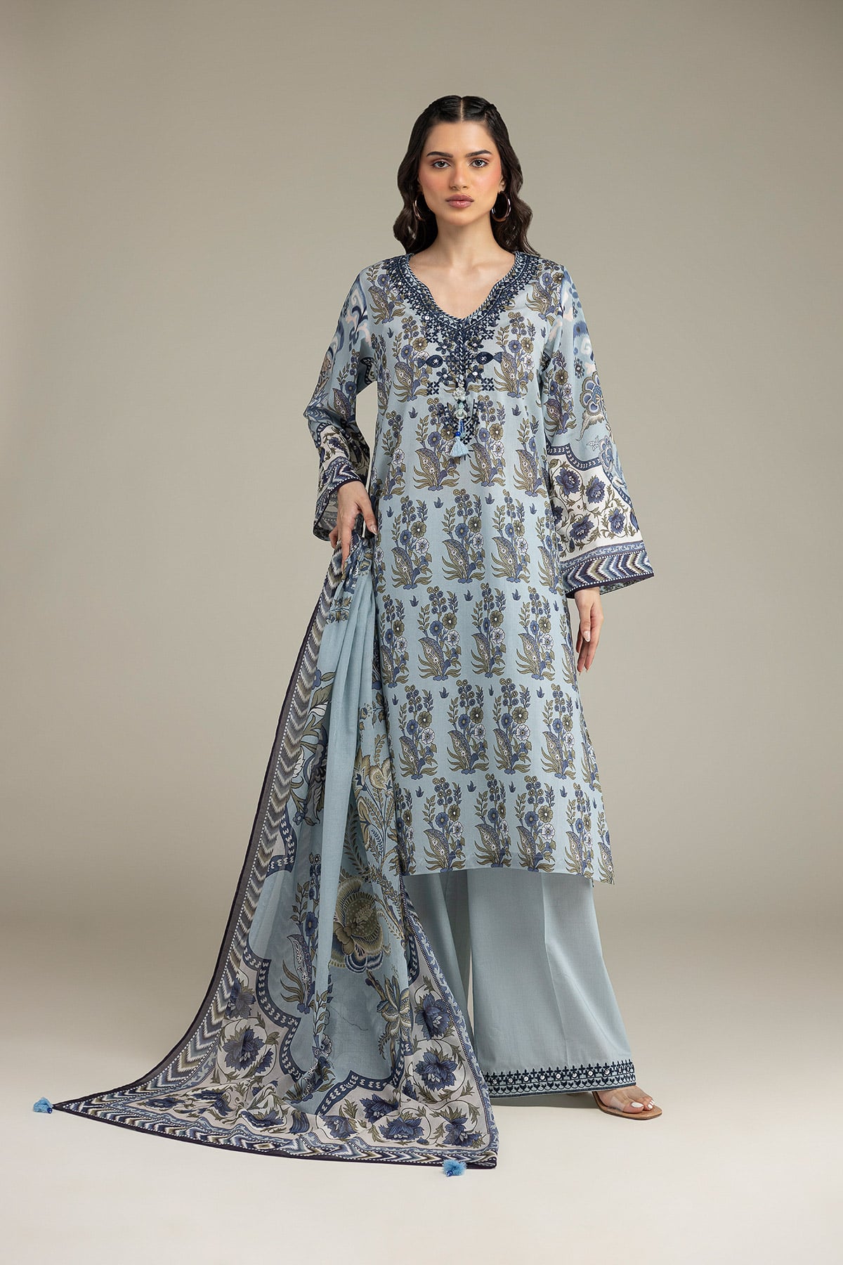 Embroidered Lawn Fabrics 3 Piece - T-A33-26-207FD1-VG