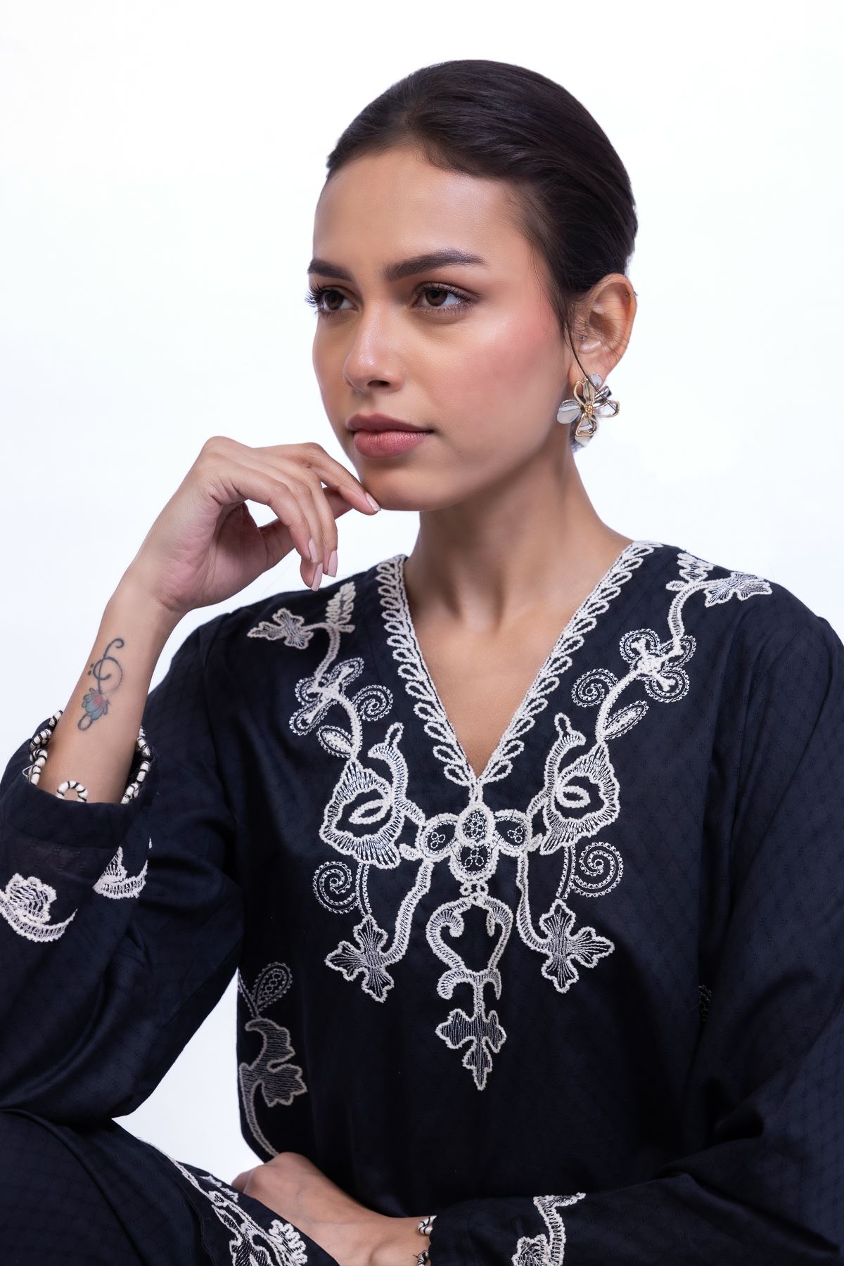 Embroidered Cotton Dobby Kurta - 2-26-101-A-D-VG