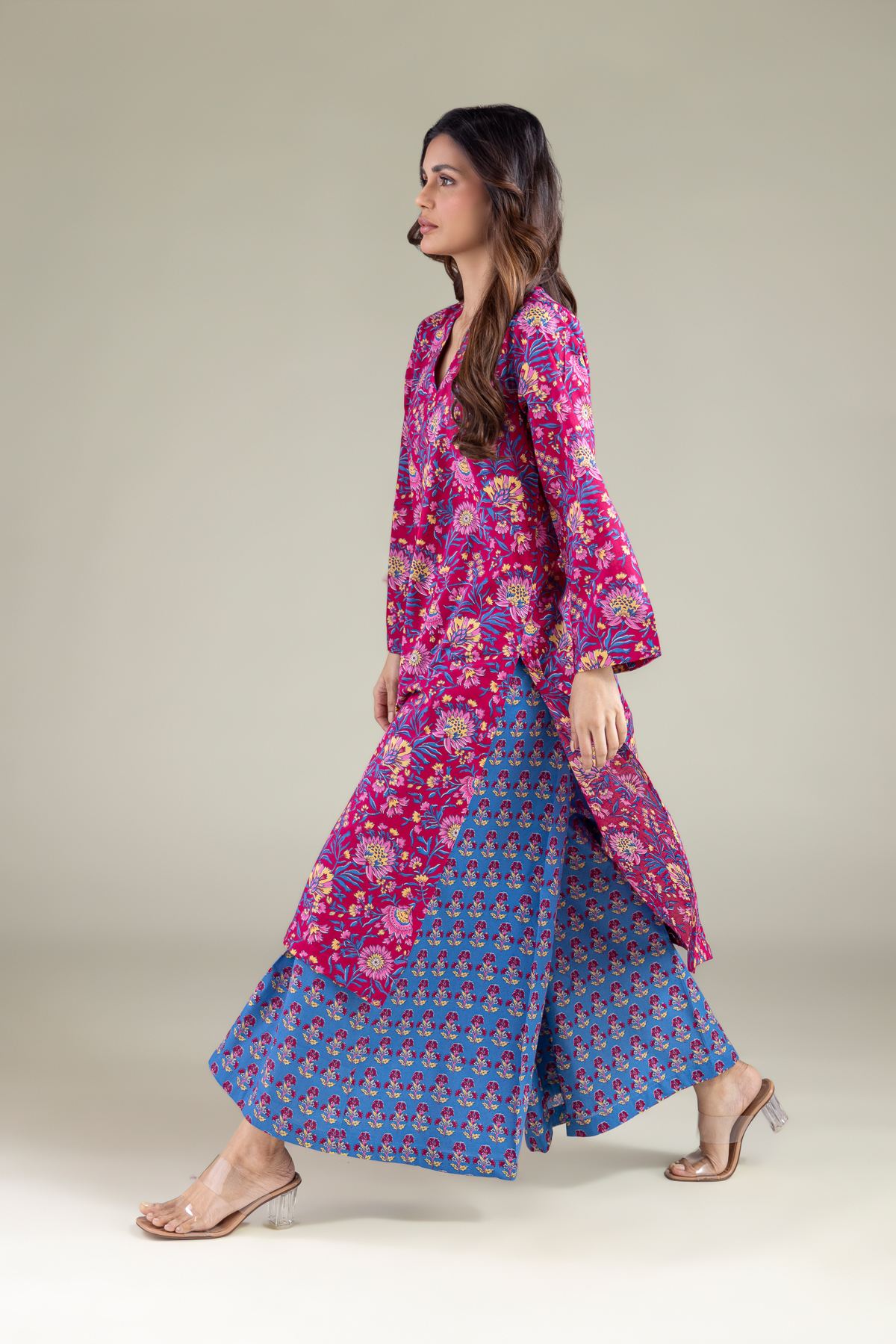 Printed Cambric Wide Floral Pants - 1-26-101-A-D-VG