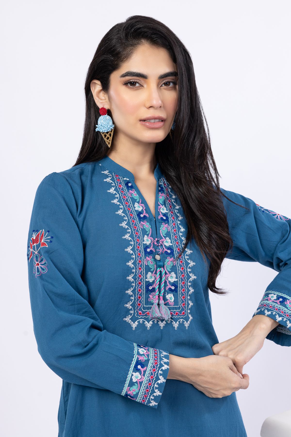 Embroidered Handwoven Cotton Kurta - 25-04E43-01TB-VG