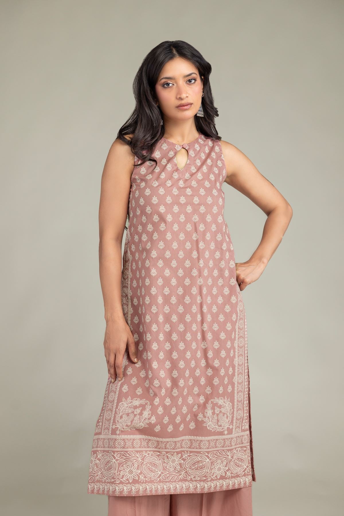 Printed Cambric Sleeveless Cambric Kurta - 2-26-308-A-G1-VG
