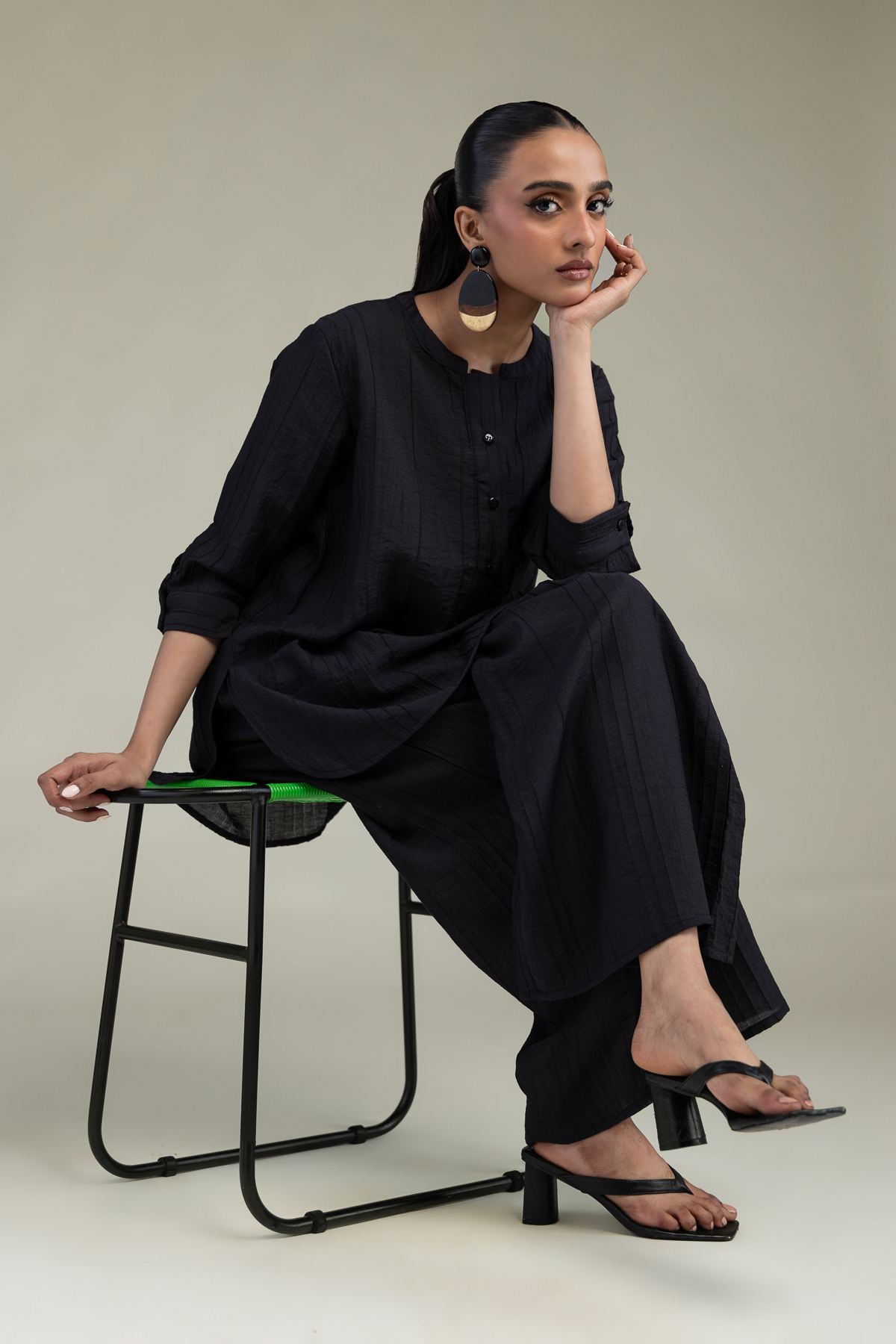 Dyed Blended Crinkle Black Crinkle Tunic - 2-26-308-A-G1-VG