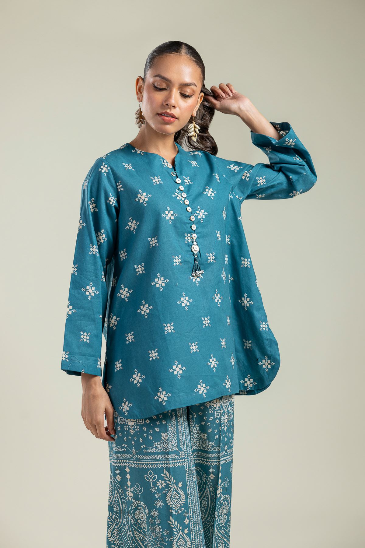Printed Cambric Teal Cambric Kurta - 26-01-2E1-07TA-VG