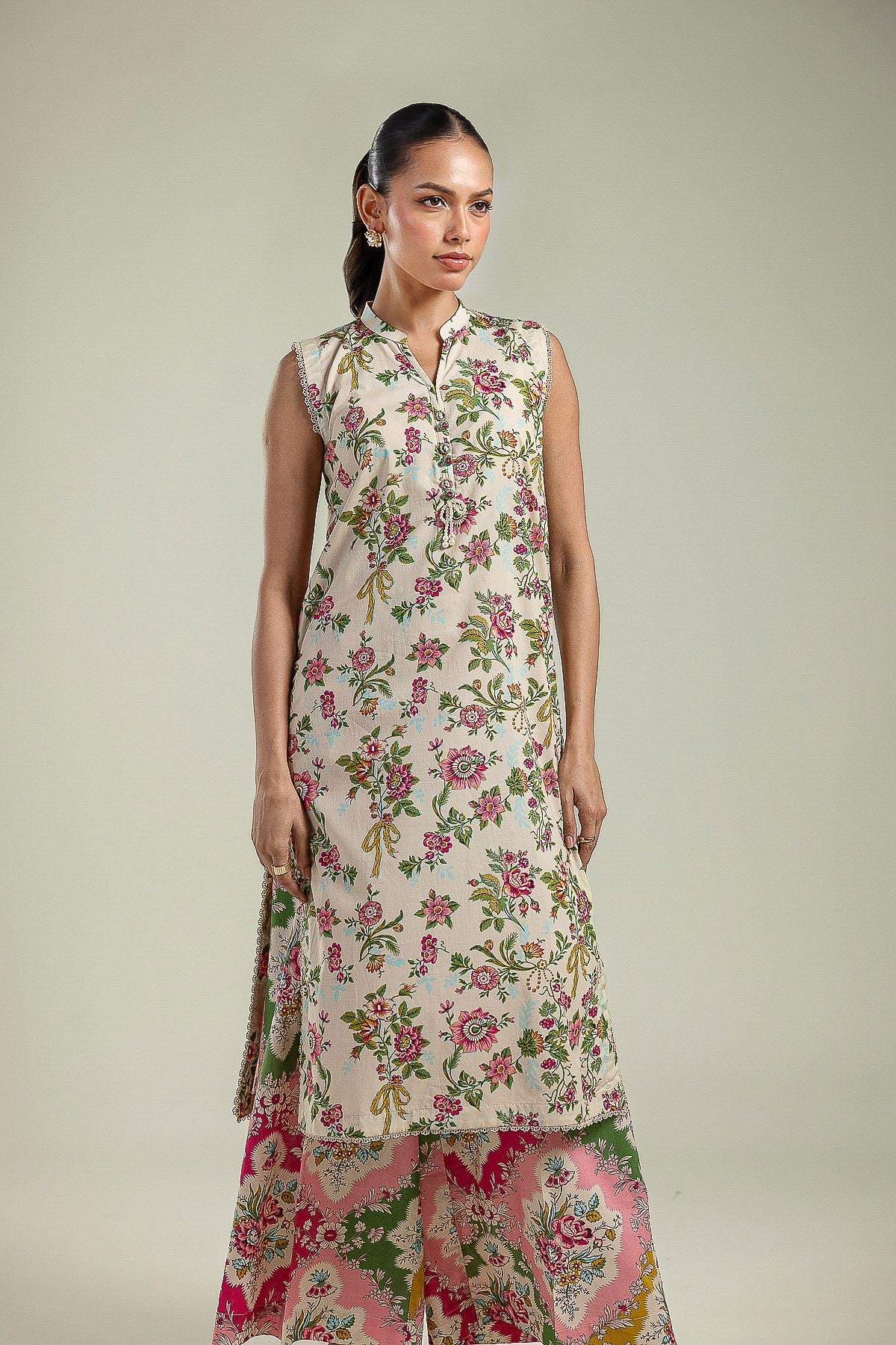 Printed Cambric Long Cambric Kurta - 1-26-201-A-G-VG