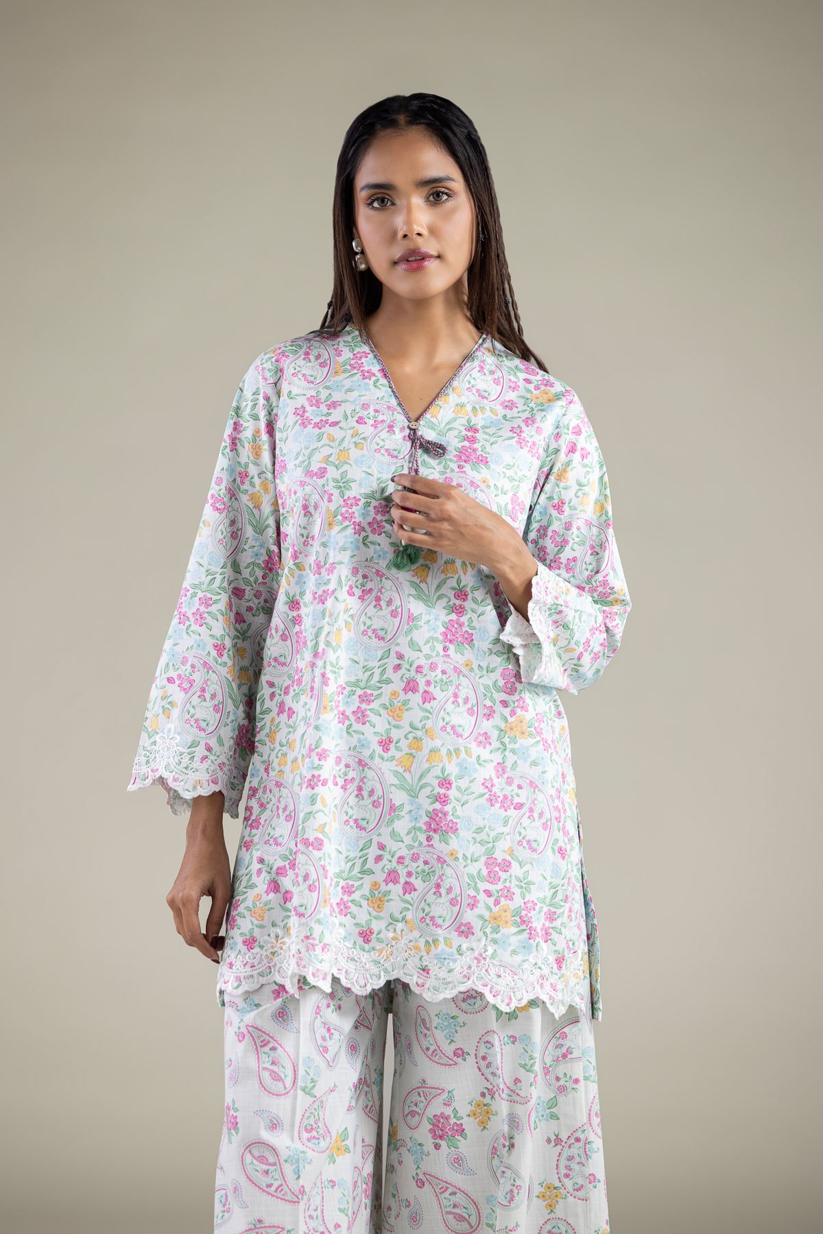 Embroidered Textured Cotton Kurta - 1-26-119-A-A-VG