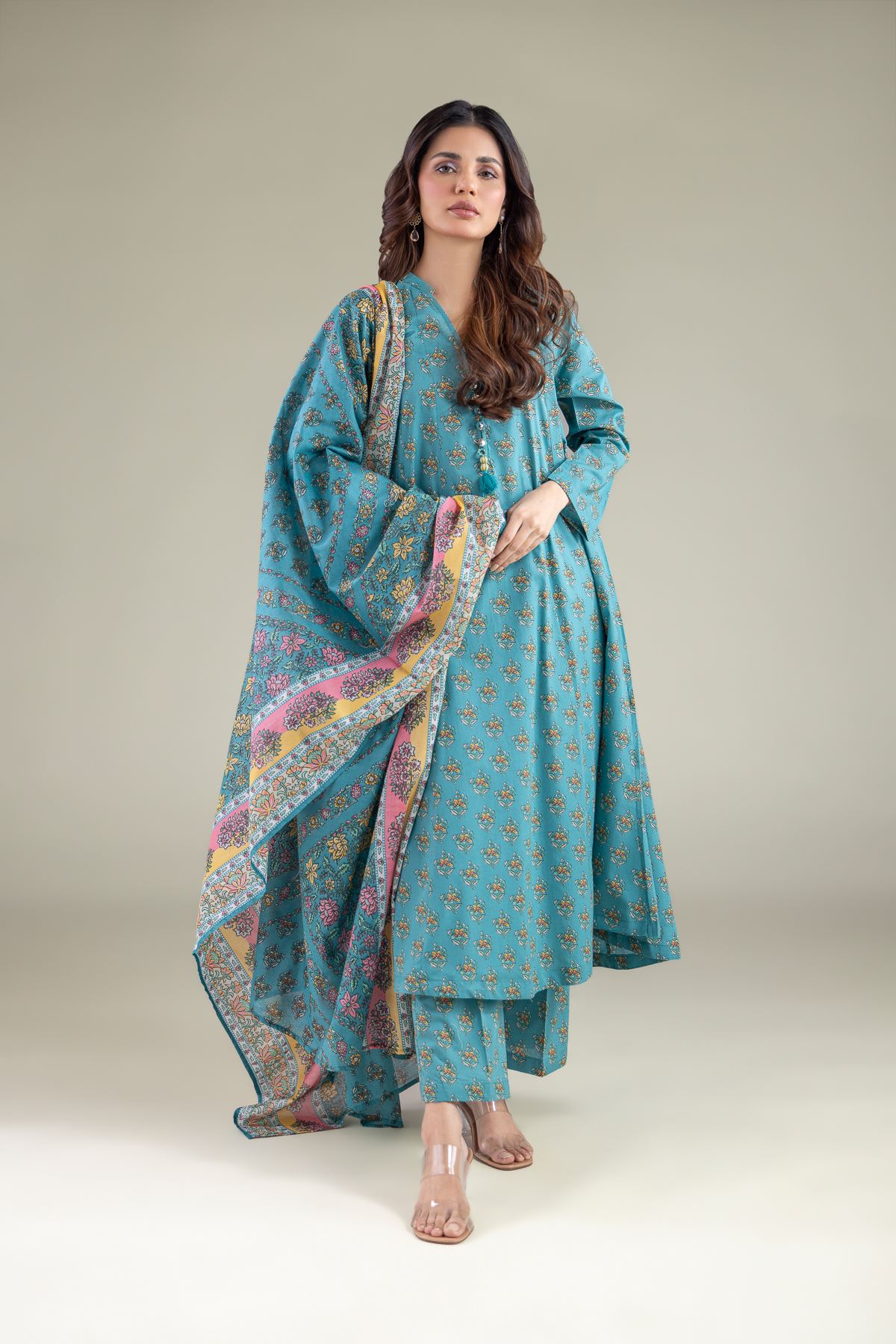 Printed Lawn Floral Dupatta - 1-26-119-C-G-VG