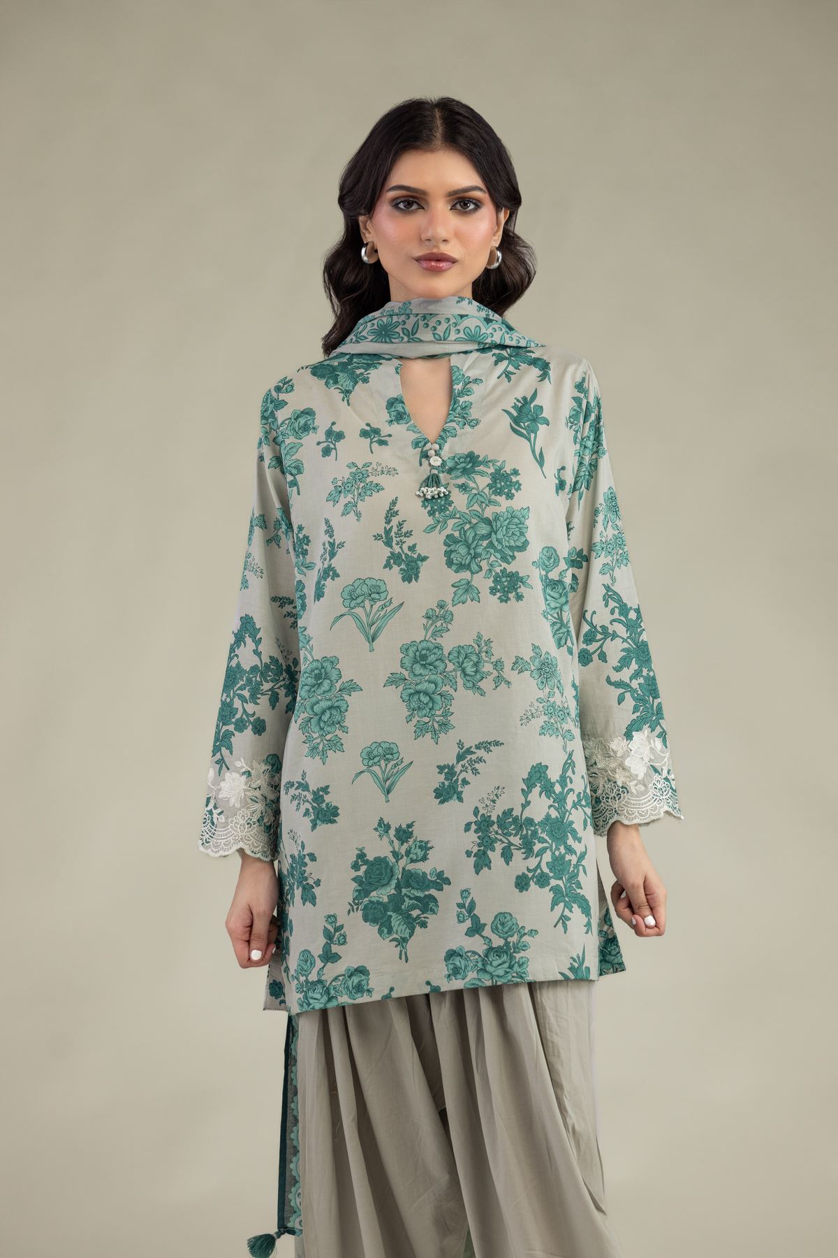 Embroidered Lawn Floral Lawn Dupatta - 1-26-305-C-H2-VG