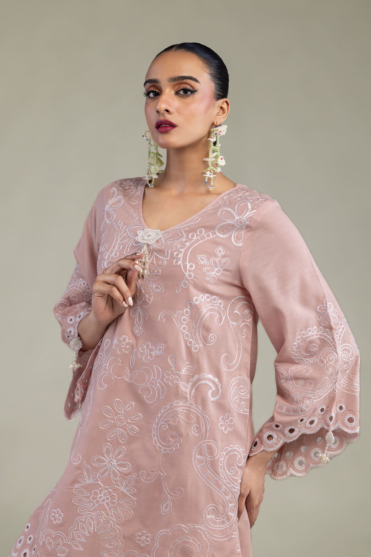 Embroidered Raw Silk Floral Silk Kurta - 1-26-102-A-F-VG