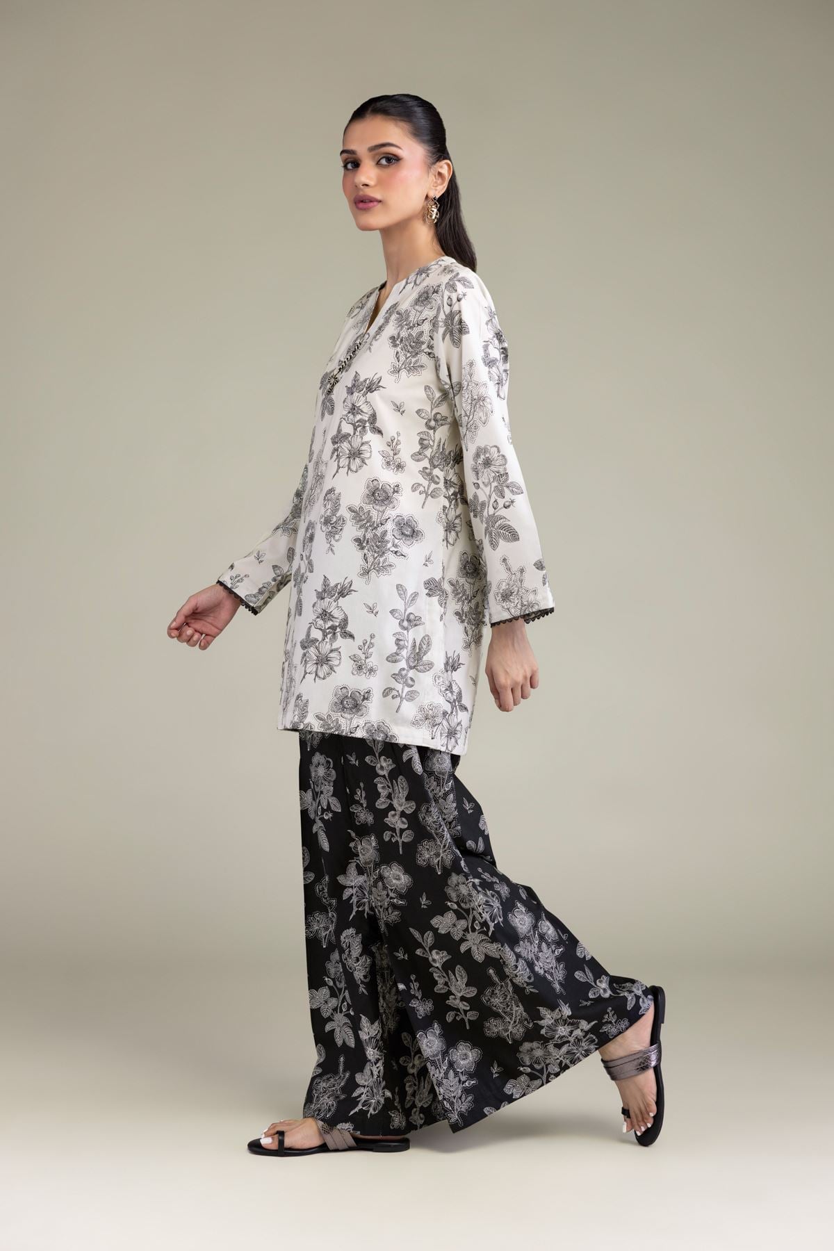 Printed Cotton Viscose Black Cotton Pants - 1-26-206-A-F1-VG