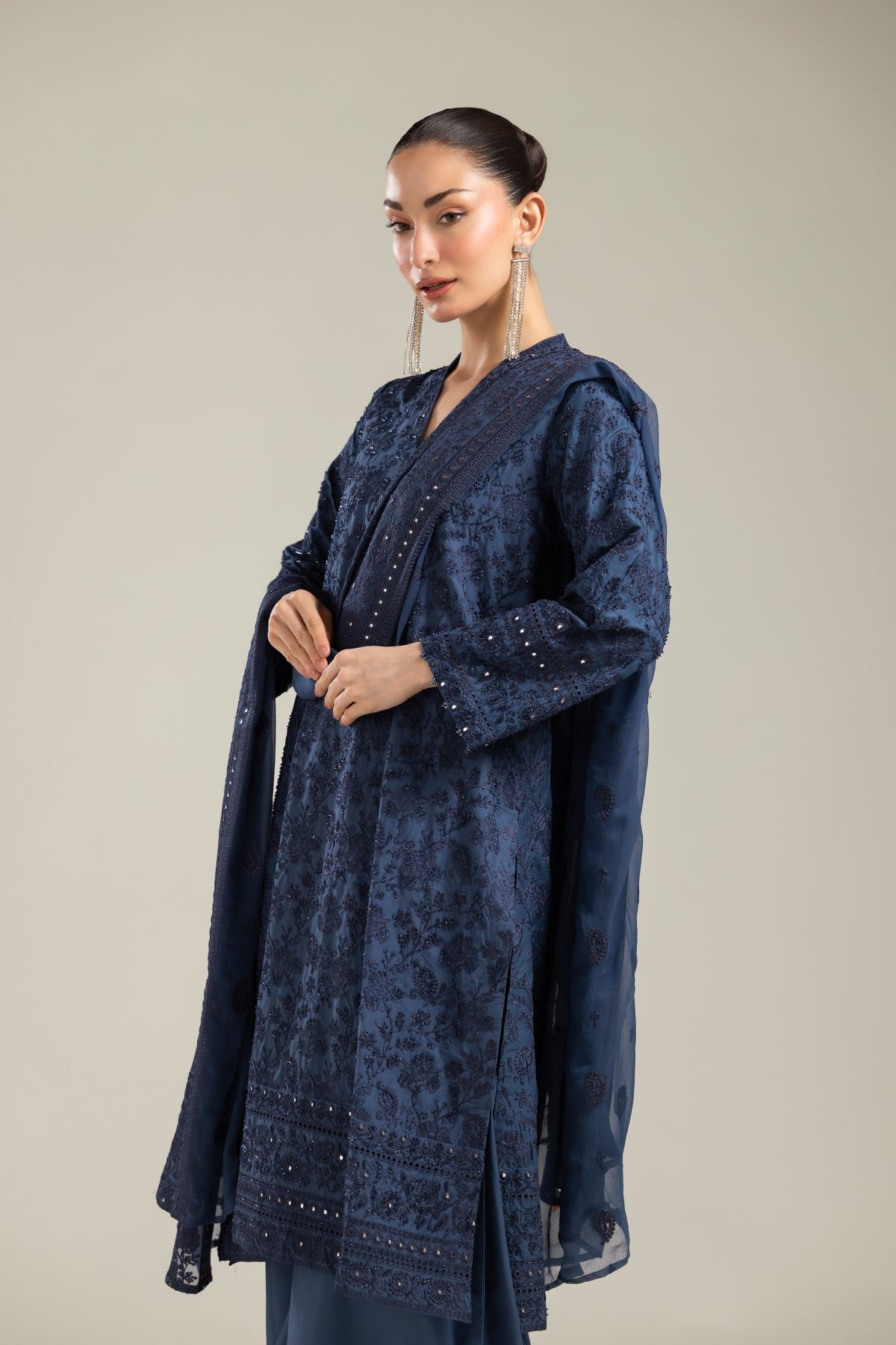 Embroidered Raw Silk 3 Piece Co-ord Set - T-A22-26-124FC1-VG