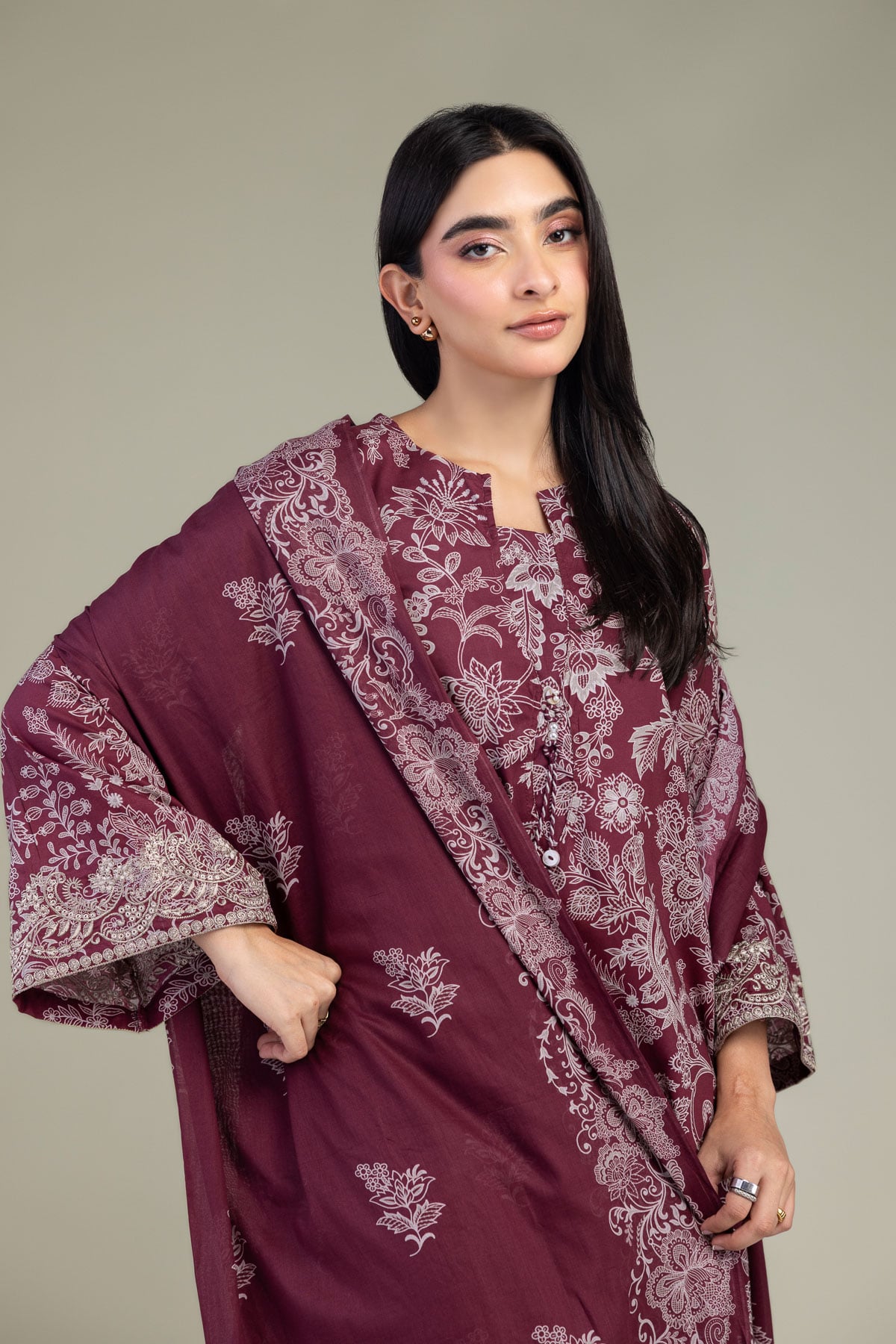 Embroidered Lawn Maroon Lawn Dupatta - A22-26-214FH1-VG