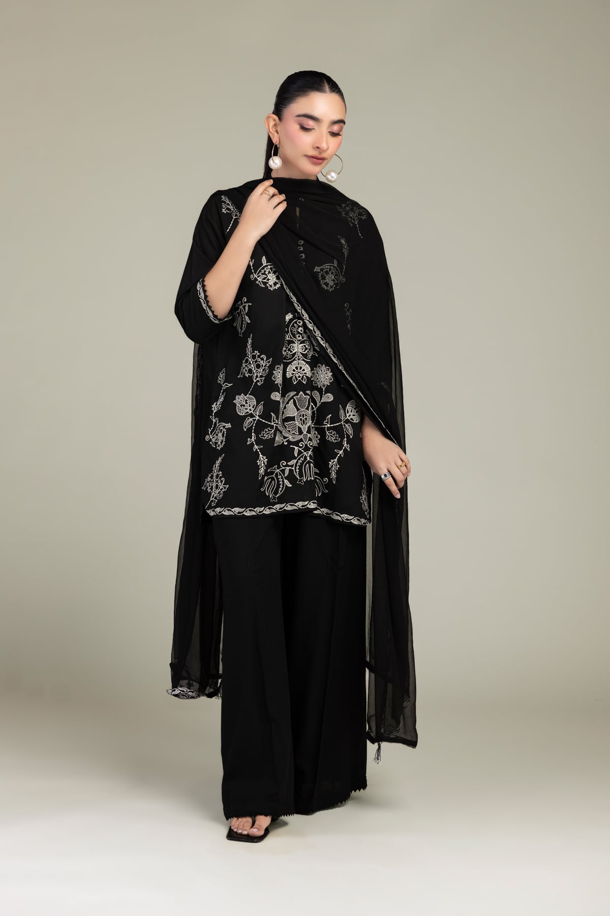 Embroidered Chiffon Black Chiffon Dupatta - 1-26-309-B-D1-VG
