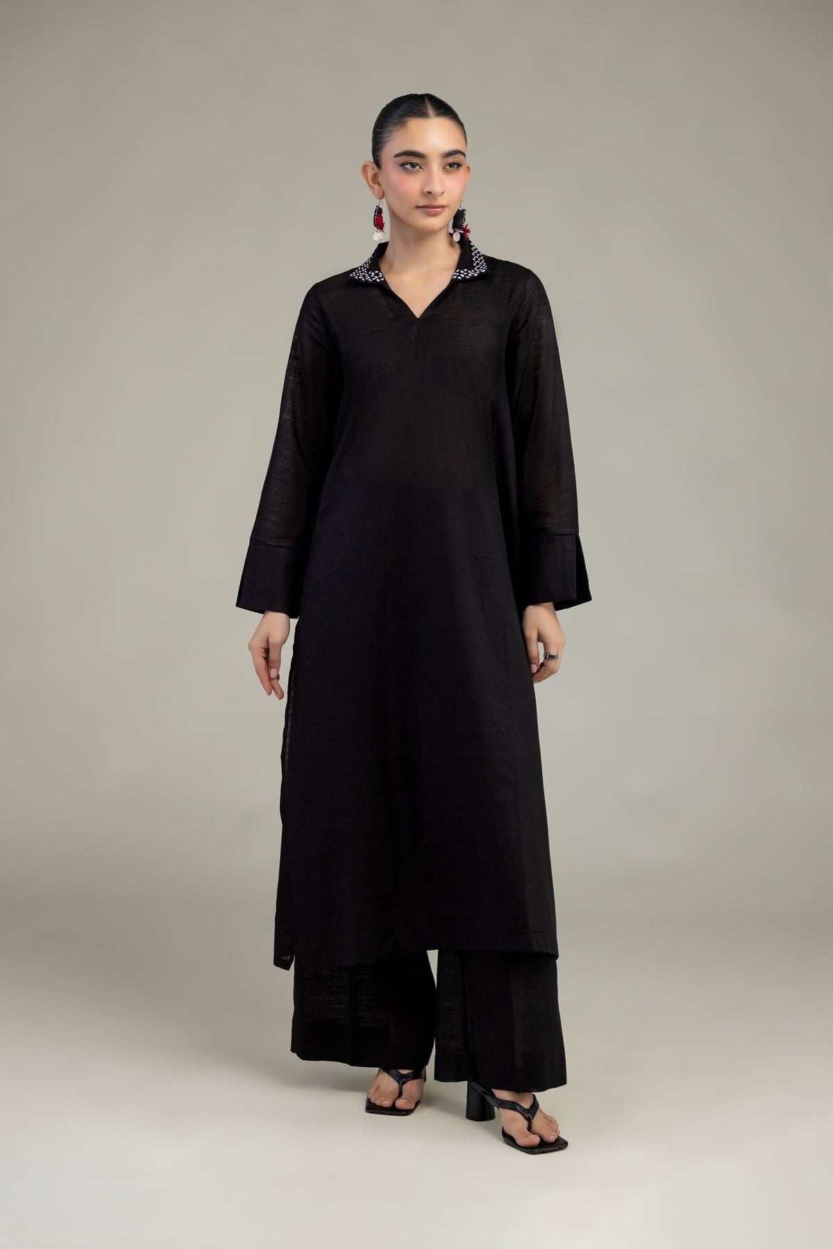 Dyed Textured Cotton Black Cotton Pants - 8-26-304-A-A1-VG