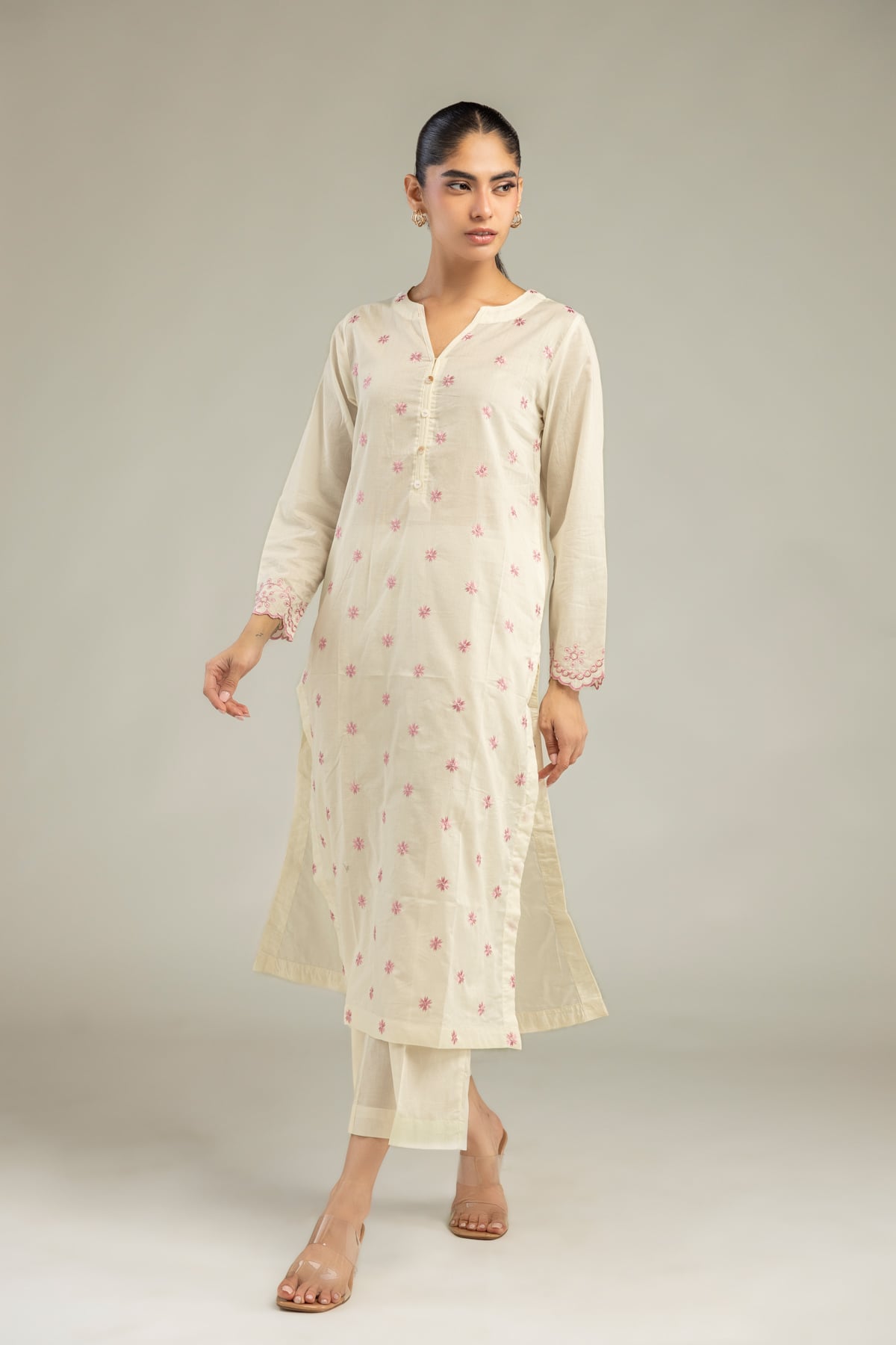 Embroidered Cambric Cambric Solid Pants - 1-26-244-A-D1-VG