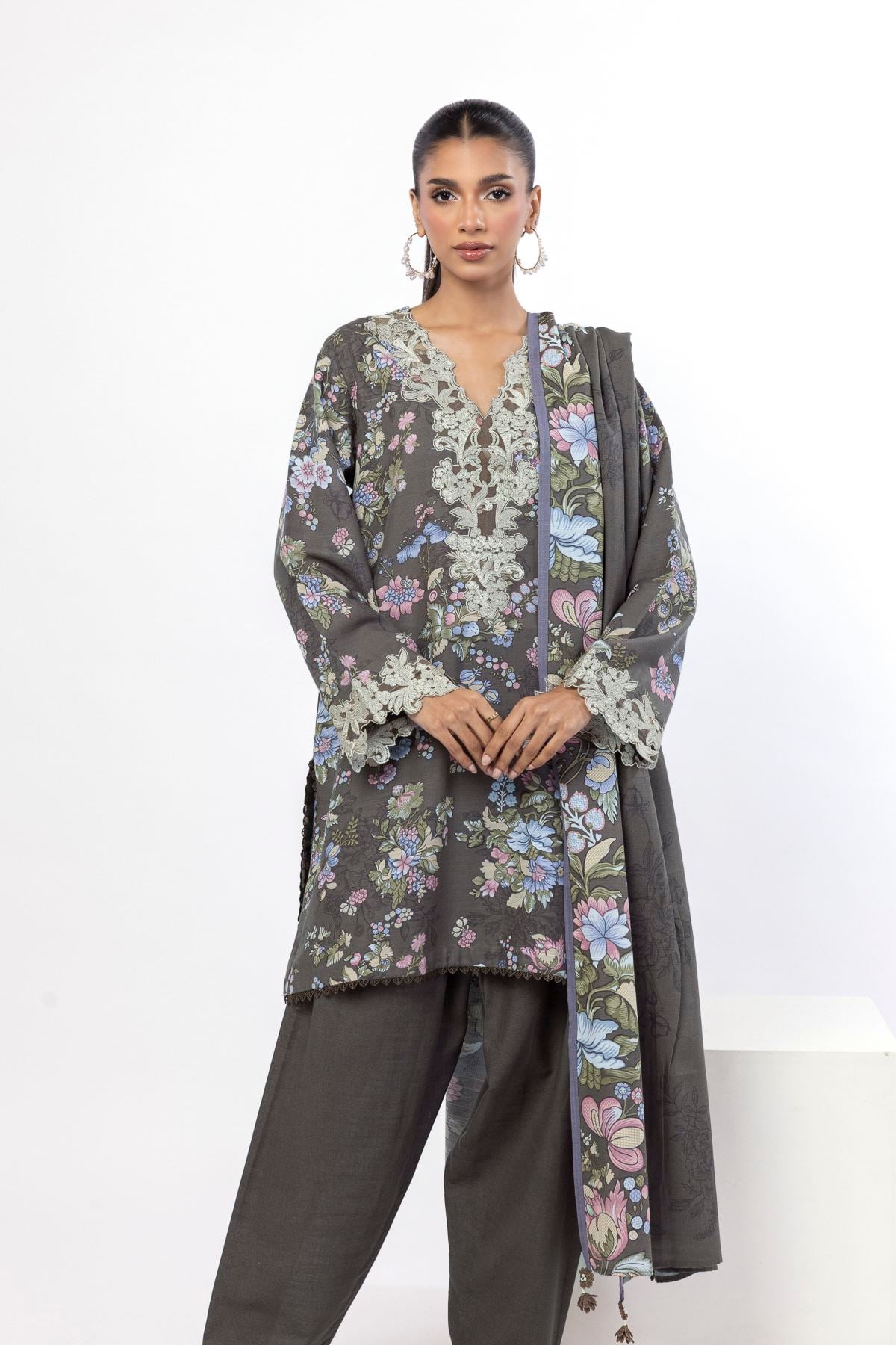 Embroidered Slub Cotton Tailored 3 Piece - CV06BST-VG