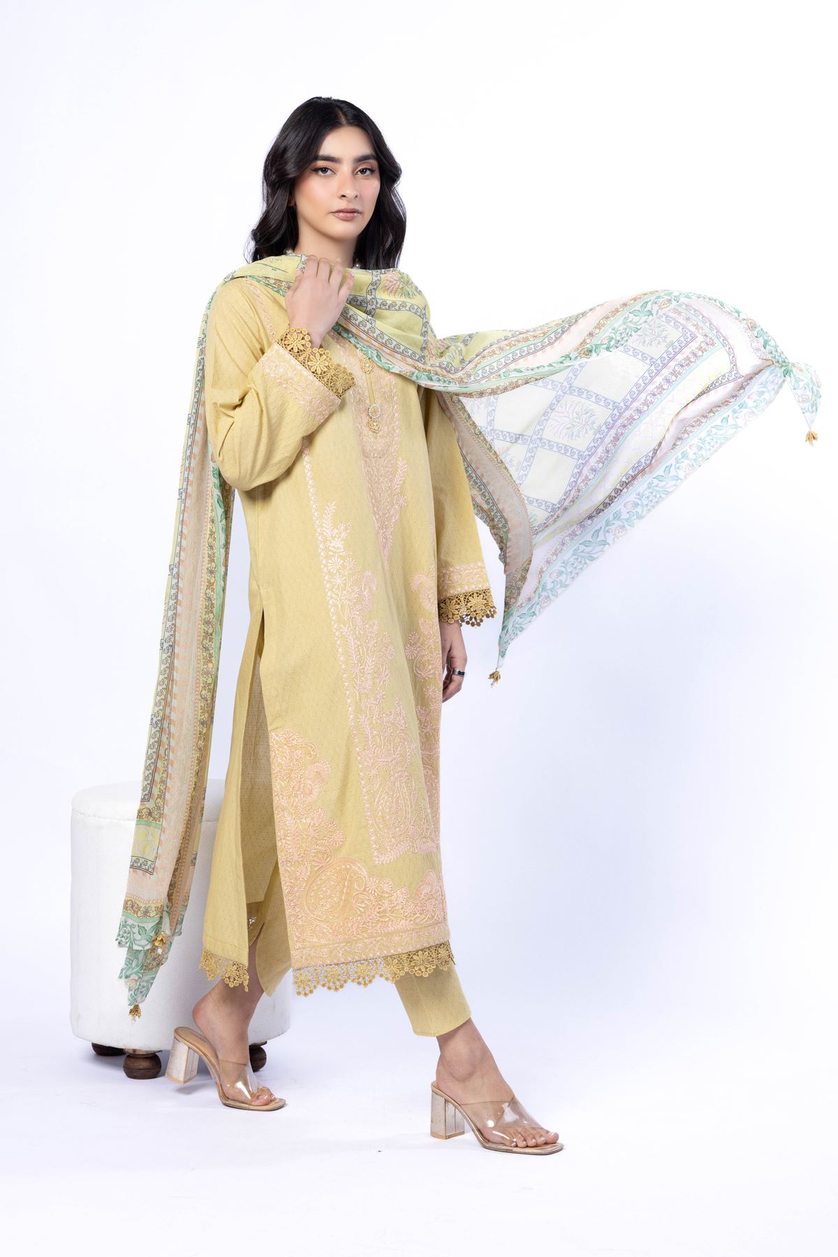 Embroidered Cotton Dobby Tailored 3 Piece - T-A22-26-107FA-VG