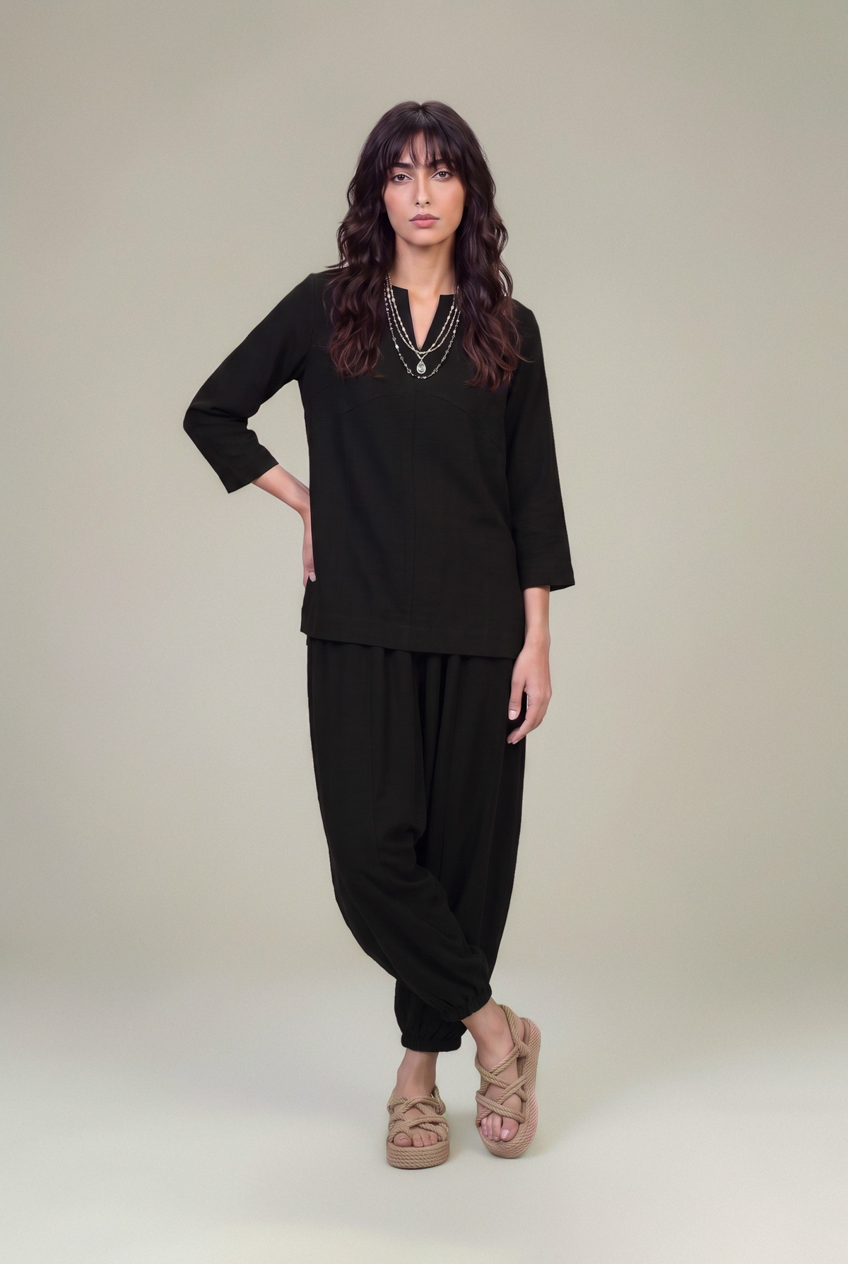 Dyed Textured Georgette Solid Black Trousers - 8-26-303-A-C1-VG