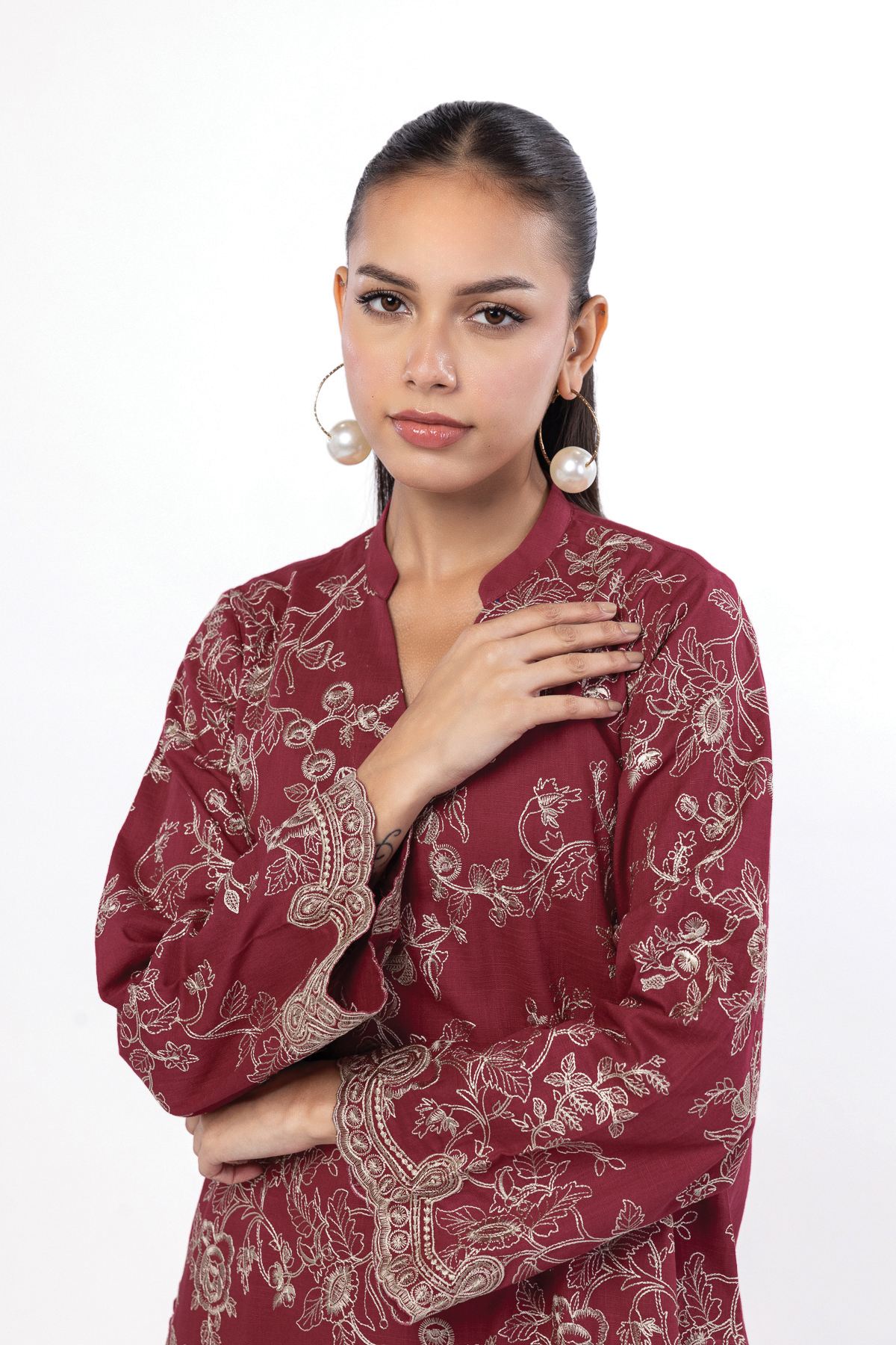Embroidered Crosshatch Fabrics 2 Piece | Top and Bottom - KW33B-VG