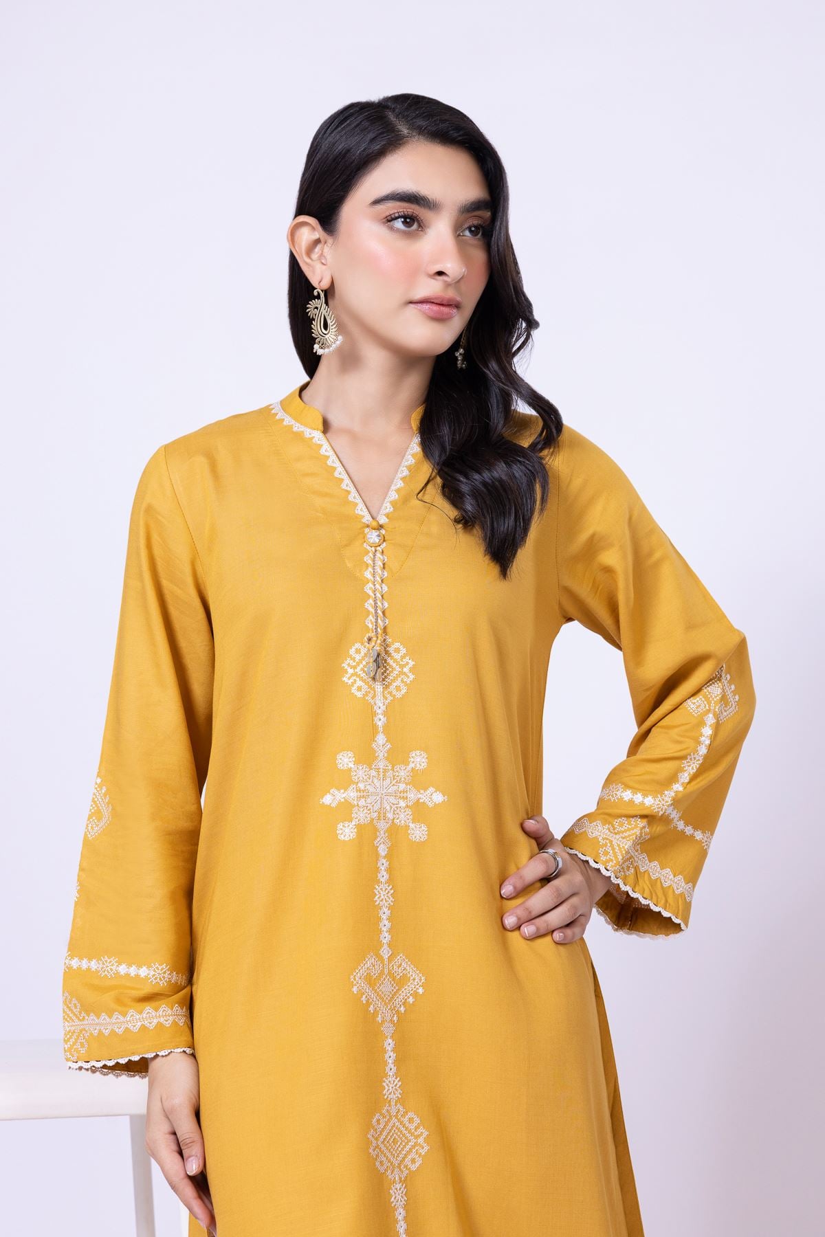 Embroidered Dull Raw Silk Kurta - 25-09-10E1-09TB-VG